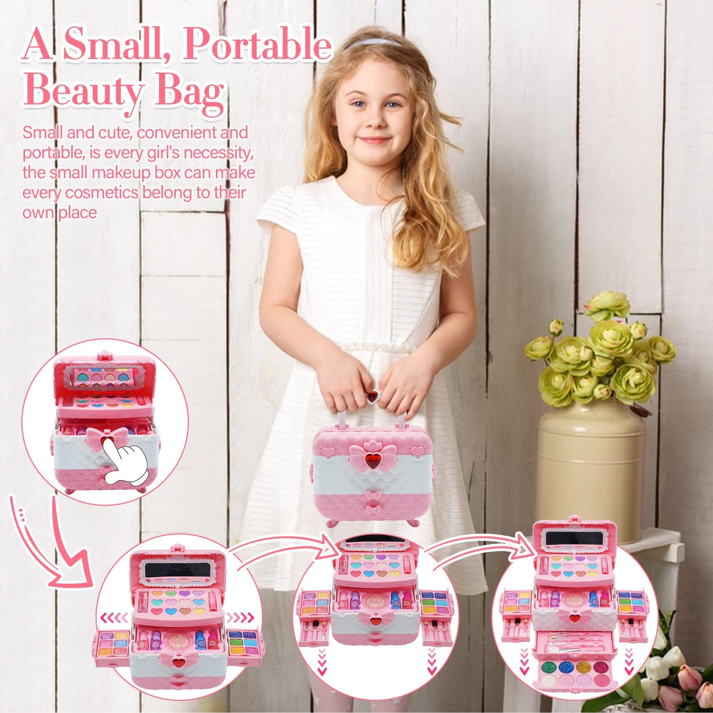 Kids Makeup Kit for Girl - Little Girls Makeup Set Toy, Girls Makeup Kit for Kids, Pretend Play Makeup Vanities for Toddlers Chi