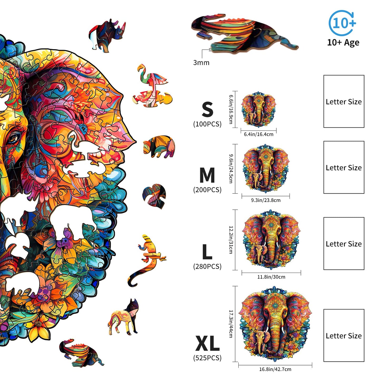 Woodemon Wooden Puzzles For Adults, Mandala Elephant (L-280Pcs) Wooden Jigsaw Puzzles Kids, 12.2 * 11.8In Unique Shaped Animal Wood Puzzles Adults, Xmas Christmas Puzzles Birthday Gift Family Game