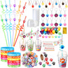 Gejoy 178 Pcs Dog Paw Party Favors, Set Including Straws Cups Silicone Bracelet Keychain Stamper Sticker Pendant Chain Thank You