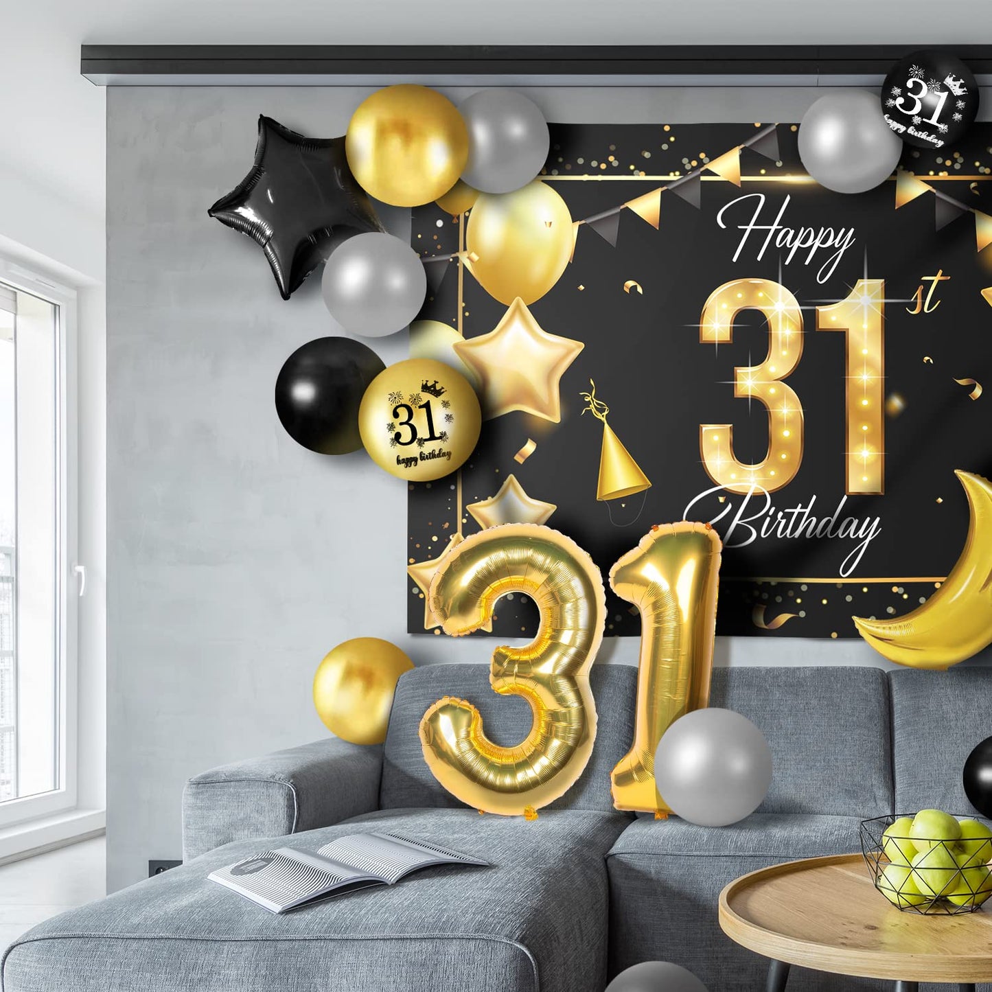 Happy 31St Birthday Balloons Gold Set Decor - Cheers To 31 Years Old Party Theme Garland Star Moon Banner Backdrop Decorations F
