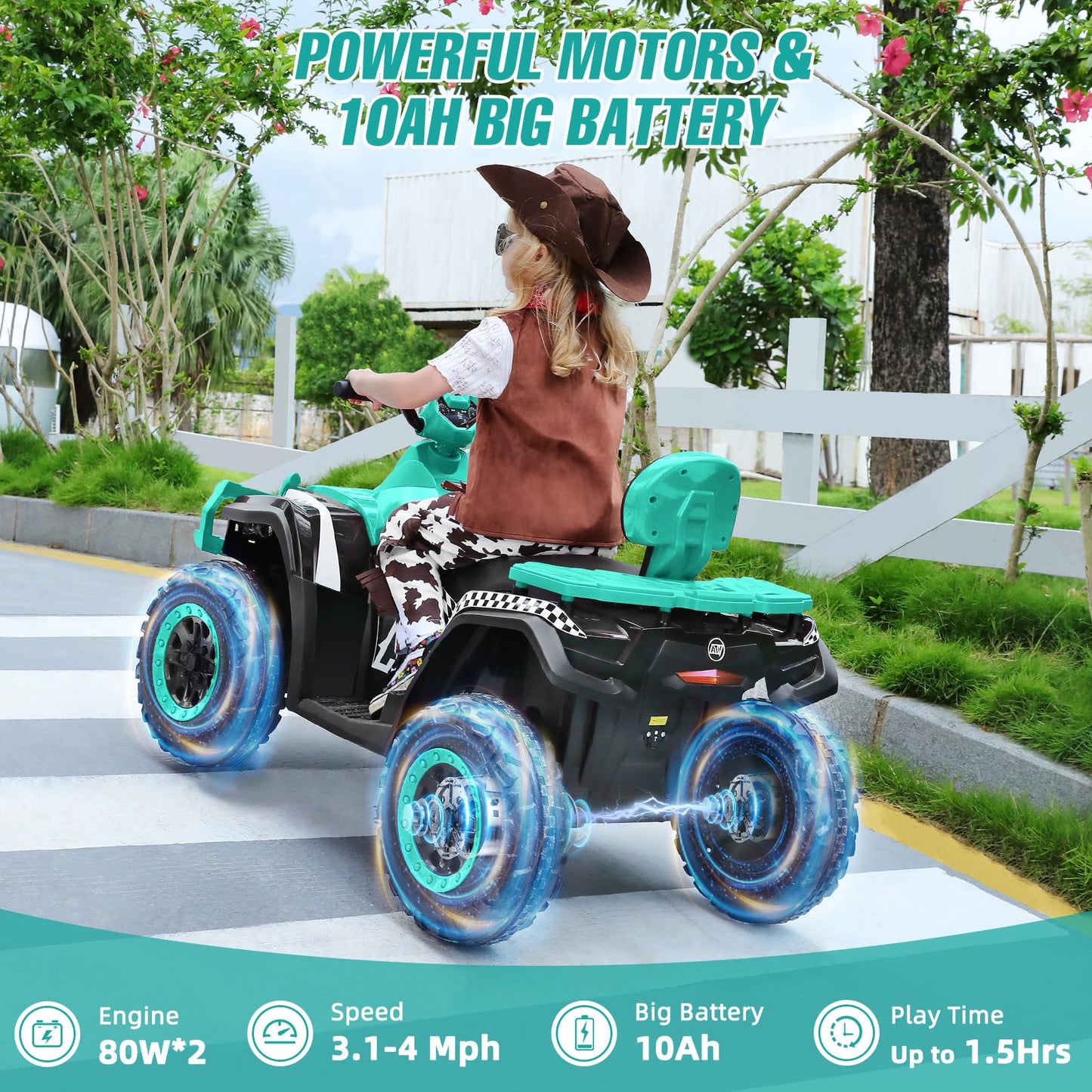 Elemara 2 Seater Kids Atv,Big Kids Ride On Atv Electric 4 Wheeler With 10Ah Battery, 4Mph Max Speed, Electric Car,Led Headlights