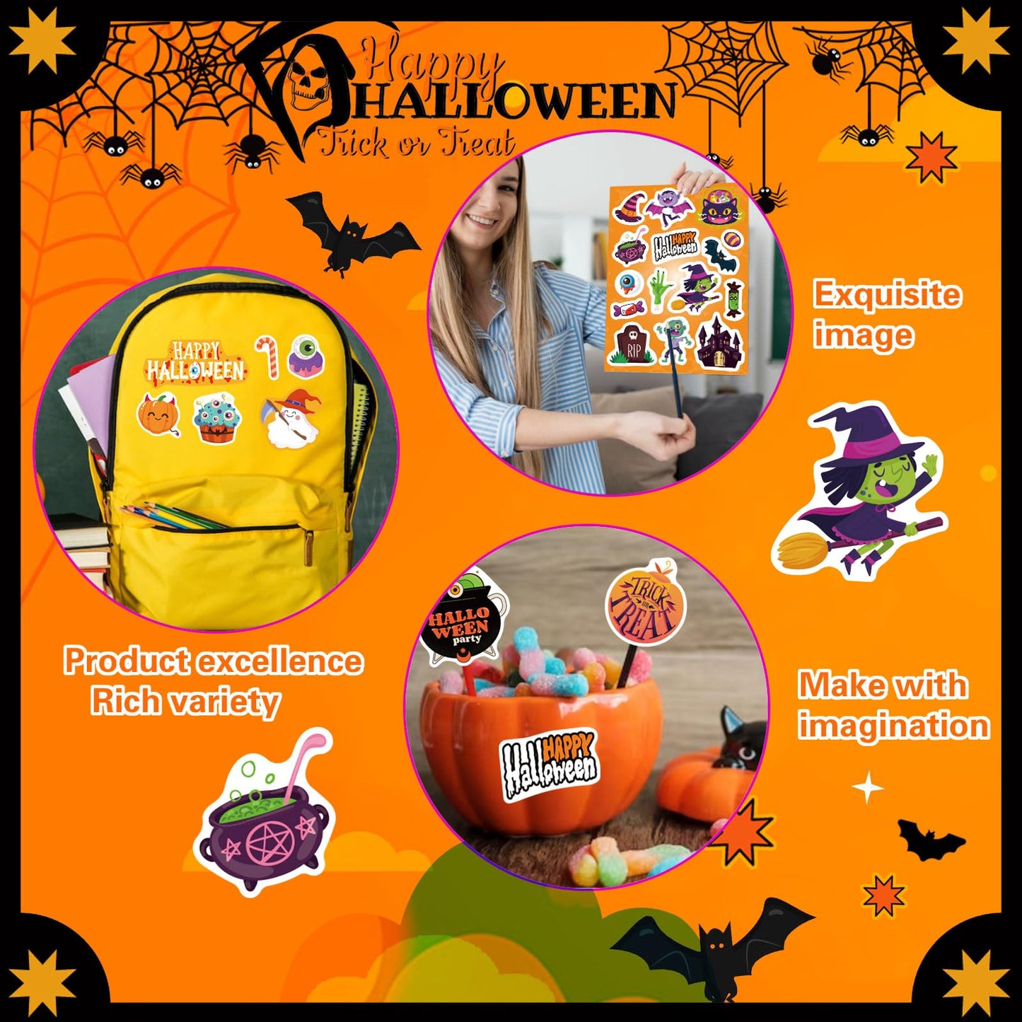 16 Sheets Halloween Stickers For Kids Halloween Theme Stickers Non-Repeating,Halloween Goodie Bag Fillers Halloween Party Favors