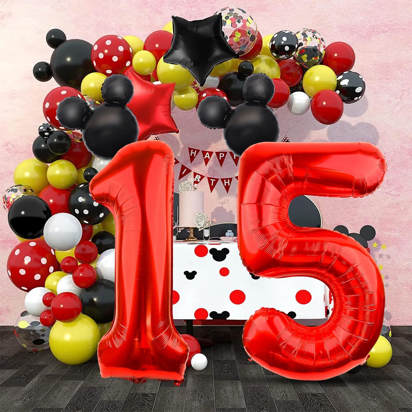 Lebery 40 Inch Mouse Number 5 Balloon Mini Mouse Head Balloon, Black Red Number 5 Balloon, Mouse Clubhouse Birthday Balloon For 5Th Birthday Party Baby Shower Anniversary Supplies