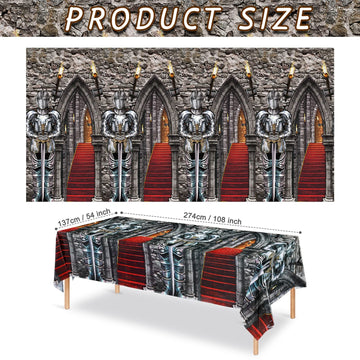 Tiamon Medieval Knight Photography Backdrop - Silver 3D Halloween Castle Entrance & Tablecloths - 3 Pack Party Decor