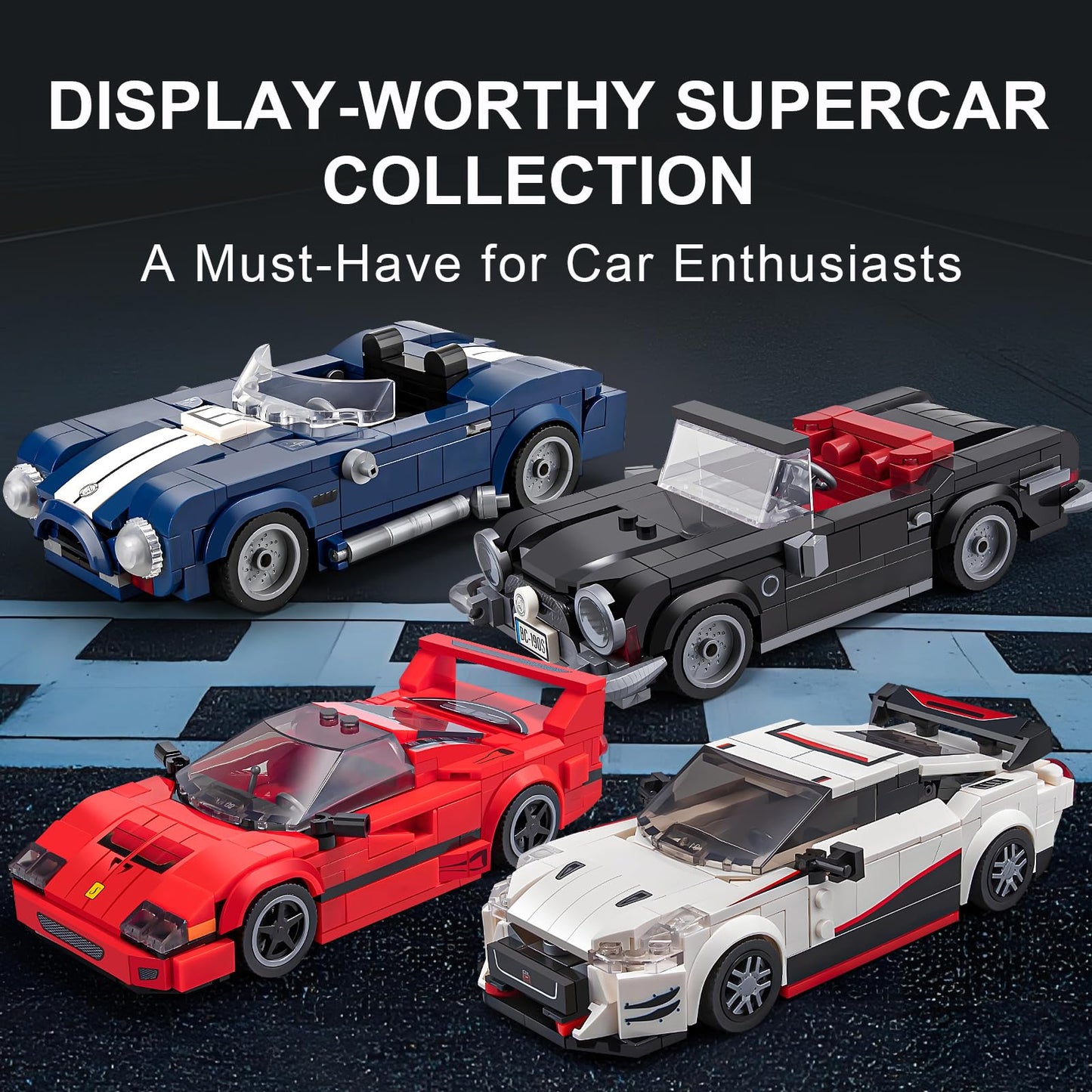 HIGH GODO Sports Car Building Set for Adults, Classic Racing Car Collectible Decor Model Kit with Display Box, Cool Vehicles Gif