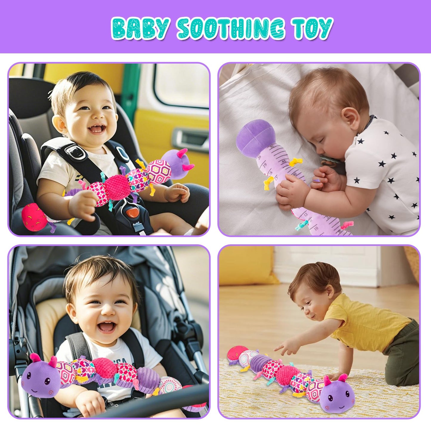 Baby Stuffed Animal Toys for 0-6 6-12 Months, Baby Musical Caterpillar Tummy Time Toys for Babies 3 6 9 12 18 Months, Newborn In