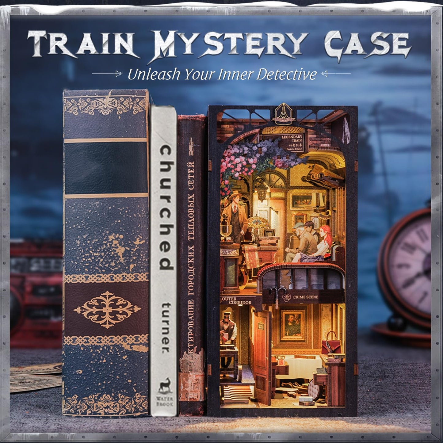 Cutefun Book Nook Kit, Diy Miniature House Kit For Teens, Book Nook Kits For Adults, Wooden Dollhouse For Bookshelf Decor, Model Building Creativity Gifts For Family & Friends (Train Mystery Case)