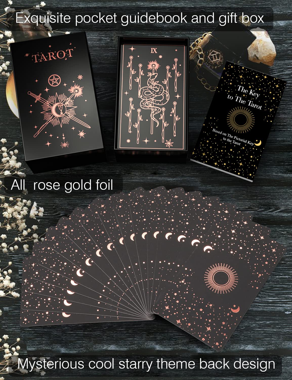 Wjpc Rose Gold Foil Tarot Card Decks Set With Guidebook&Gift Box For Beginner& Expert. Fortune Telling Game Cards For Tarot Decks.