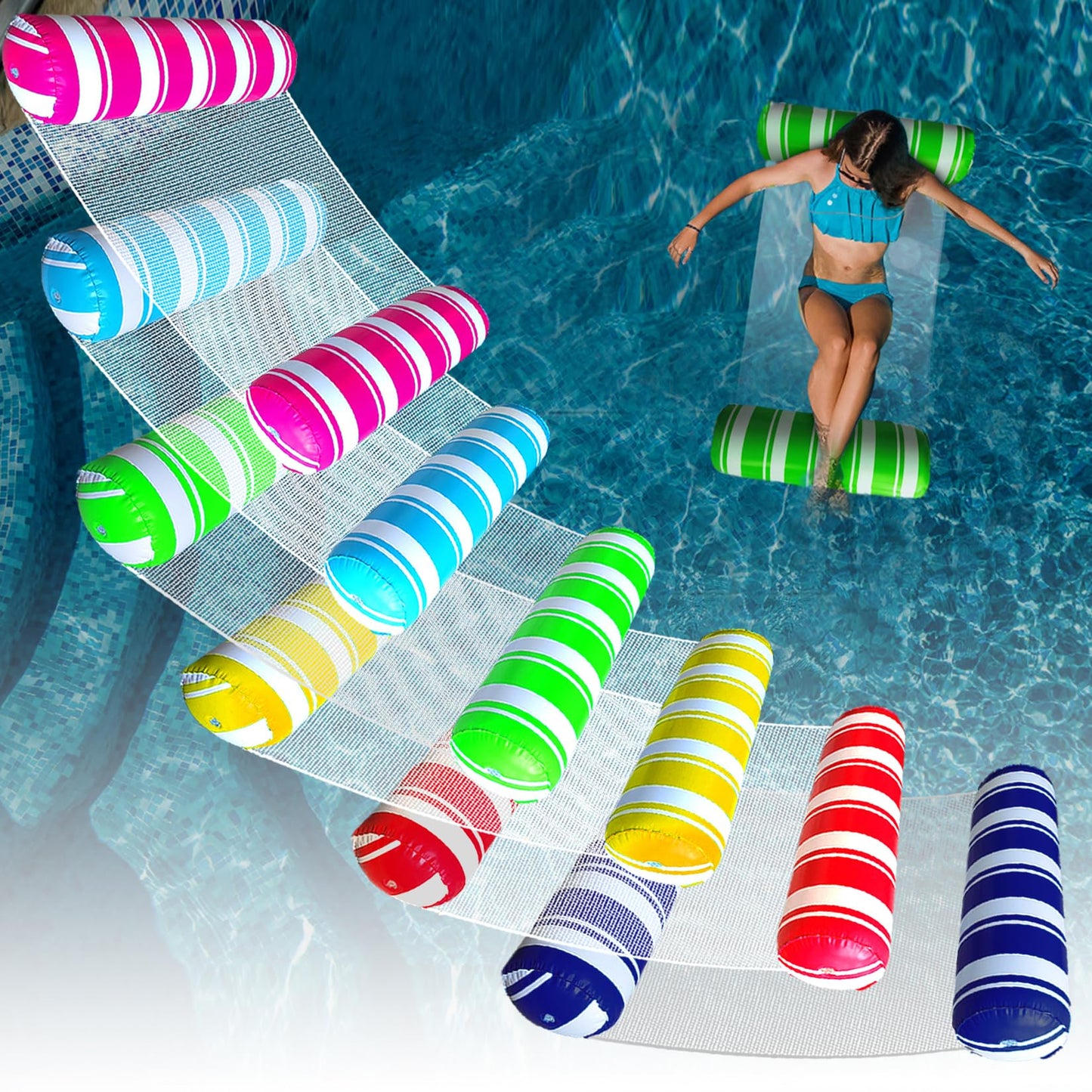 6 Pack Inflatable Pool Floats Adult Size Water Hammock,Water Floaties For Adults,4-In-1 Multi-Purpose Pool Floating Toys,Pool Ra