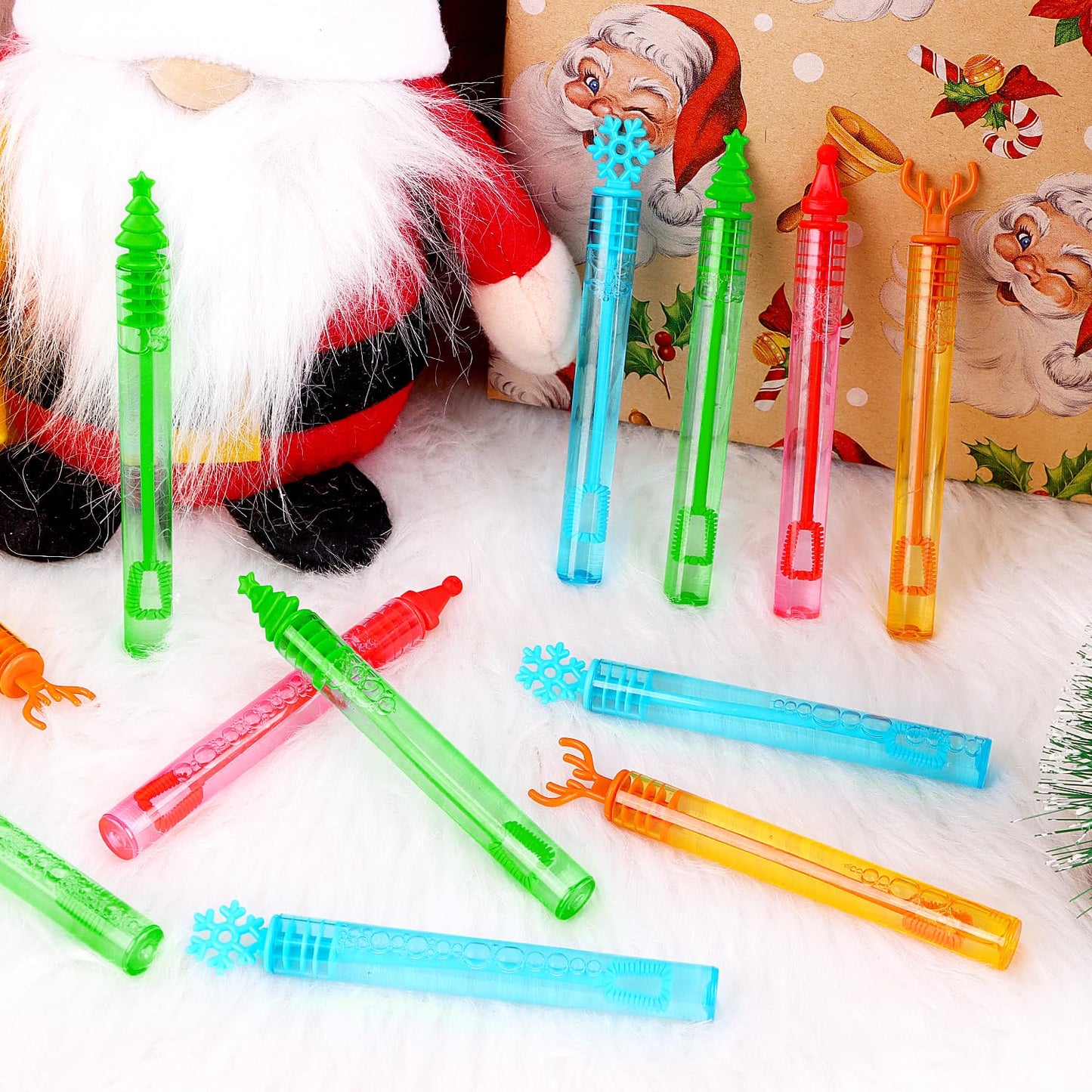 SULOLI 36 Pack Christmas Bubble Wands, Xmas Mini Bubble Wands Party Favors Christmas Goodie Bag Stuffers Christmas Toys Gift for
