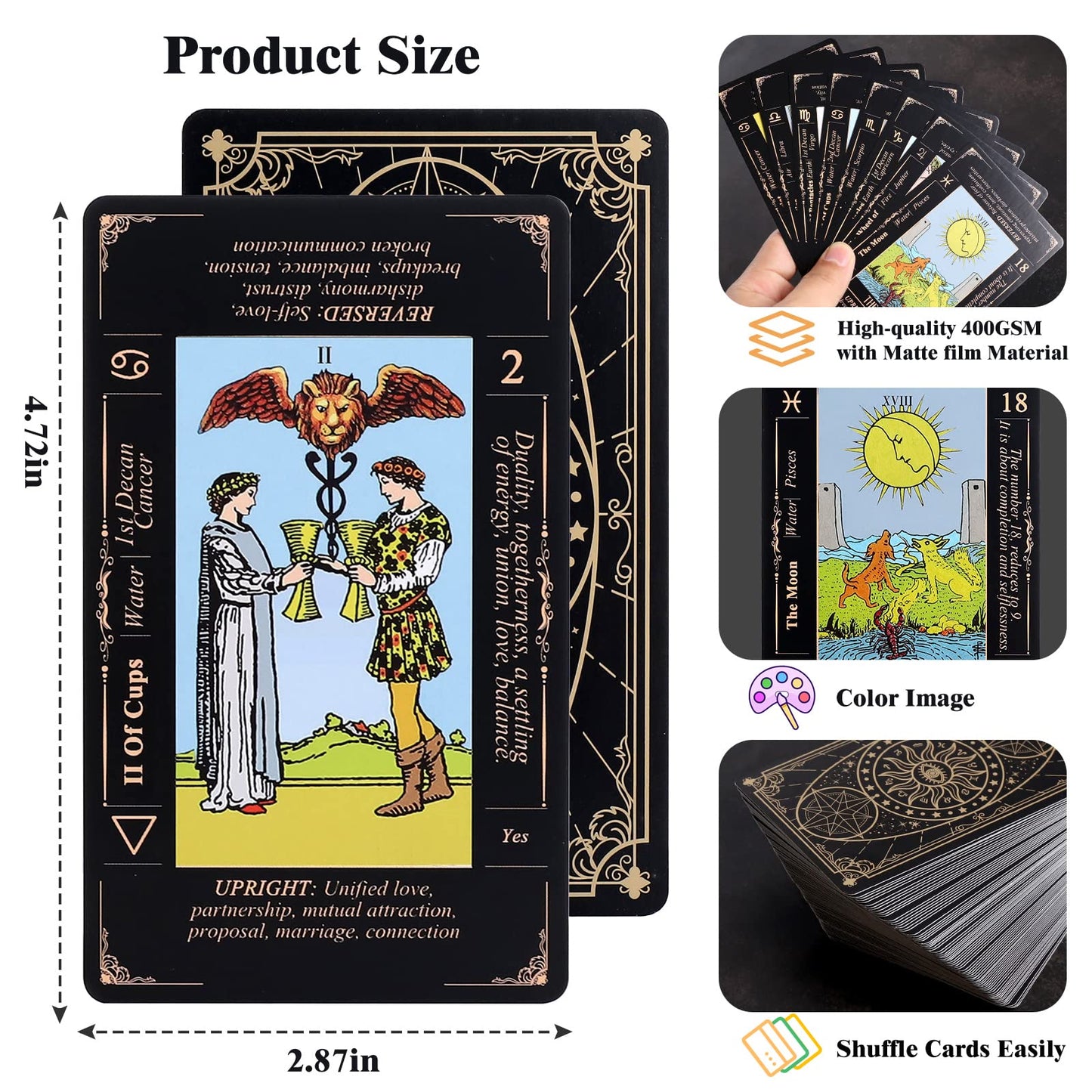 Tarot Cards Set With Guide Book/Linen Carry Bag/Chakra Stones, 78 Classic Original Tarot Cards Deck Fortune Telling Game With Me