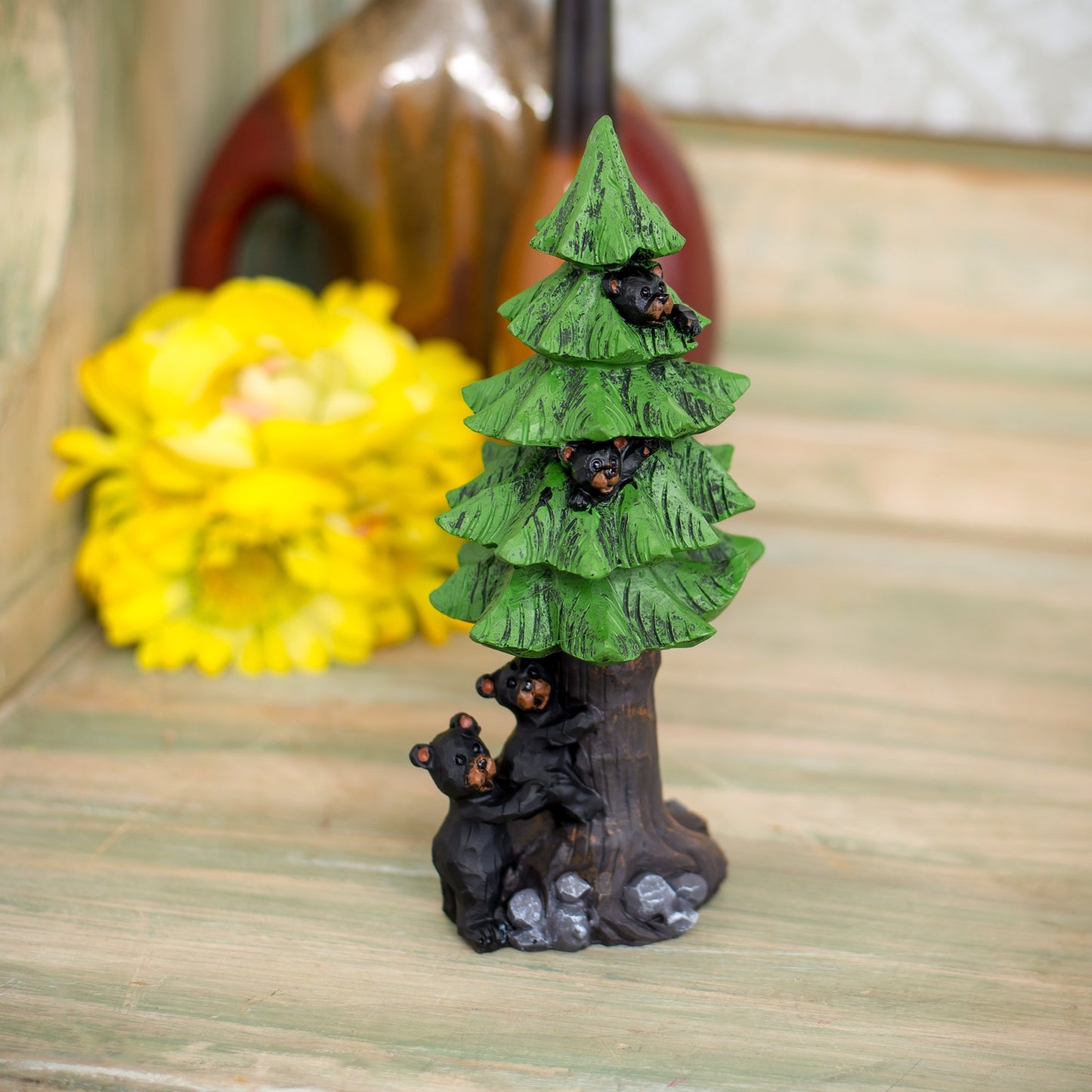 Slifka Sales Company Black Bears In Tree 8 X 4 X 3.5 Inch Resin Crafted Tabletop Figurine