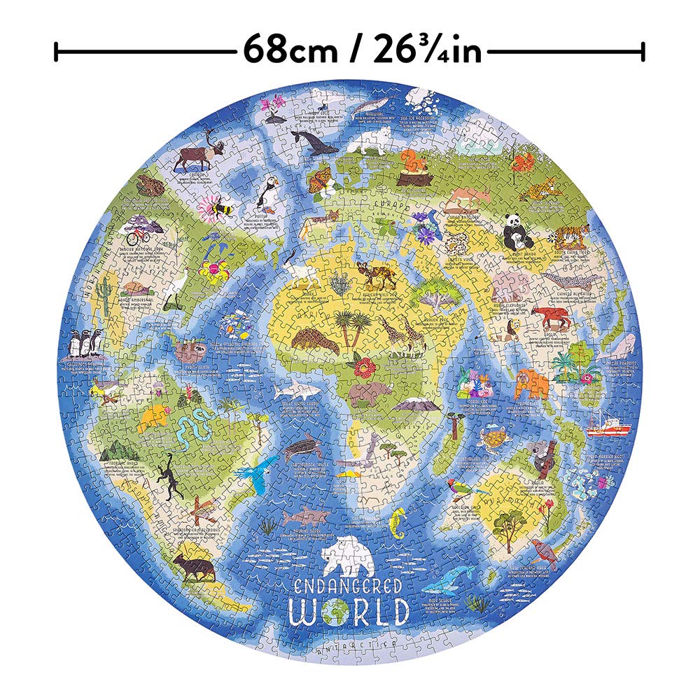 Ridley'S Endangered World 1,000-Piece Jigsaw Puzzle – Circular Animal Puzzle With Informational Image About Different Endangered Animals, Sturdy Storage Tube Included – Makes A Great Gift