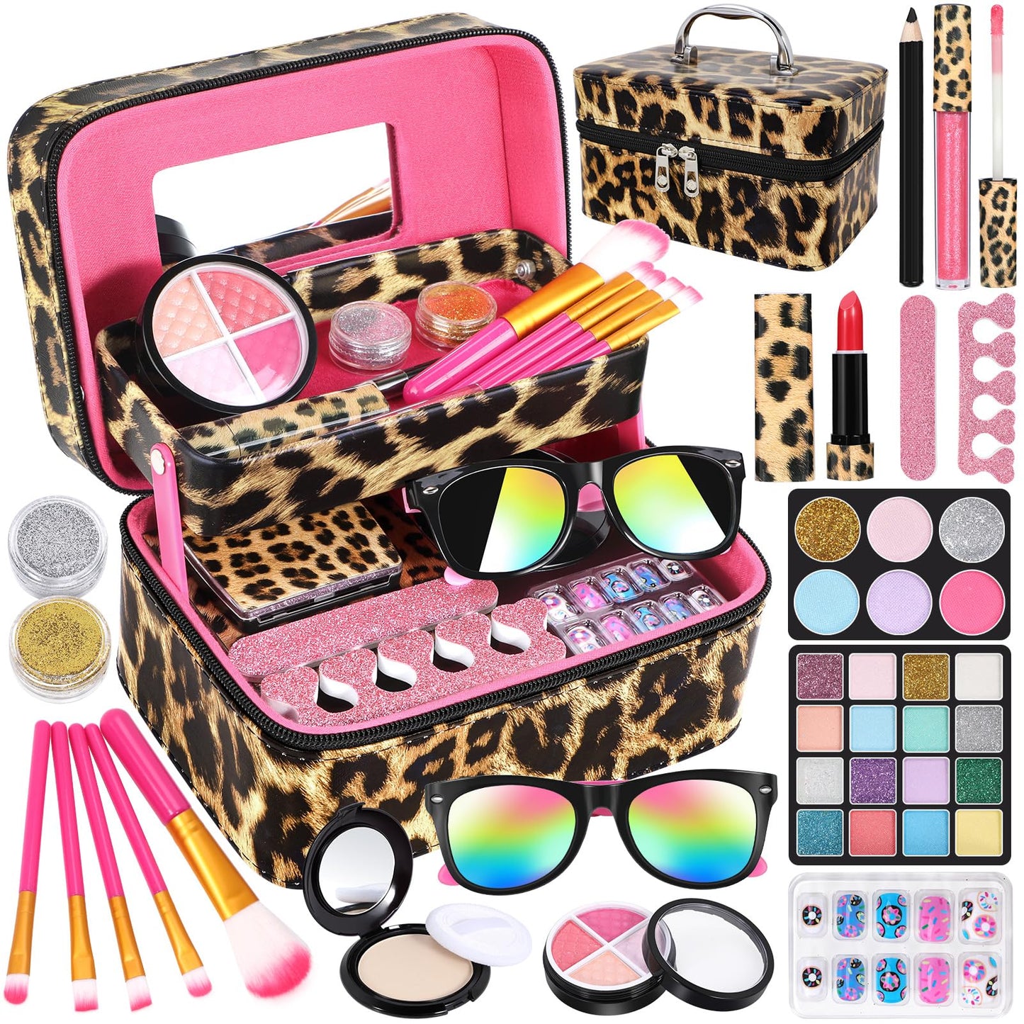 Kids Makeup Kit For Girl - Real Washable Makeup Kit For Kids Girls, Play Double-Layer Girls Toddler Set, Kids Princess Christmas