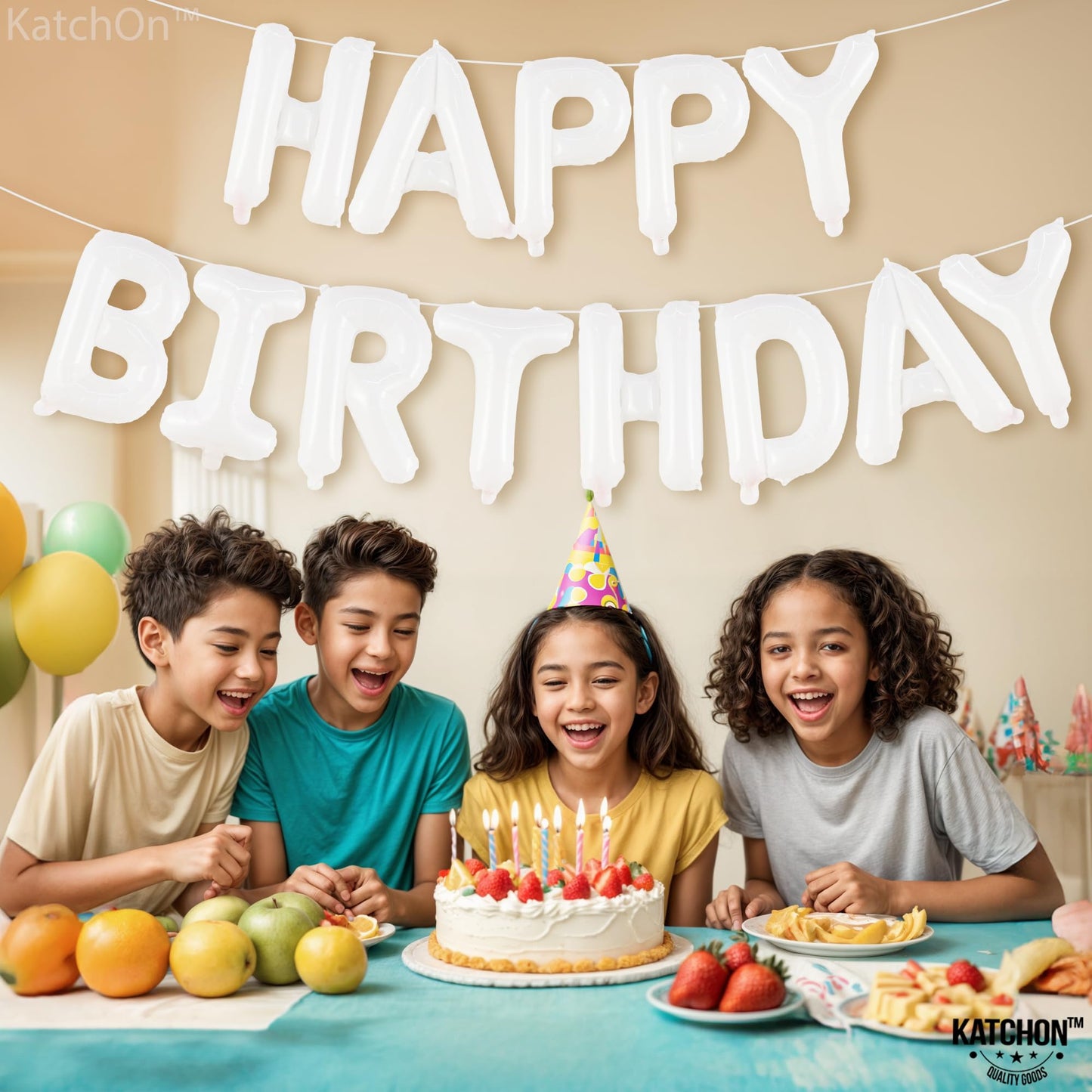 Katchon, White Happy Birthday Balloons Letters - 16 Inch | Happy Birthday Balloon White | White Happy Birthday Banner, White Birthday Decorations | Happy Birthday White Balloons For White Party Dècor
