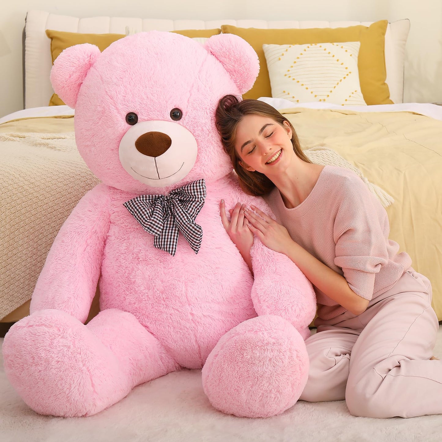 Maogolan Giant Pink Teddy Bear Stuffed Animal 5 Feet,Soft Cuddly Smiling Face Big Teddy Bear Plush Gift For Boyfriend Girlfriend