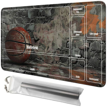 RWUTYTIUL Retro Basketball Card Playmat 24 X 14 Inch with Tube Bag, Card Gameplay Playmat with Zones Commander Deck Board MTG RP