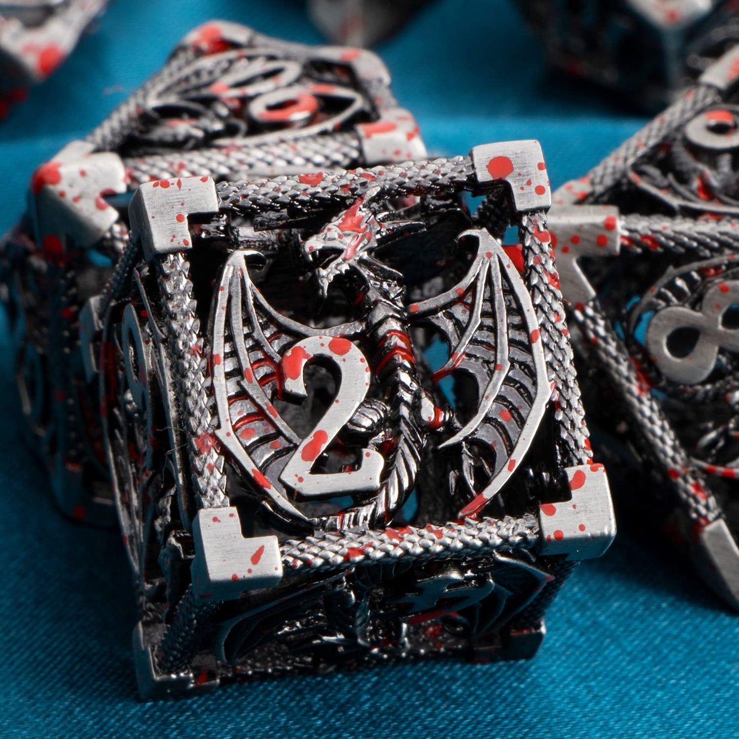 ARUOHHA Hollow DND Metal Dice Set Blood D and D Role Playing Games Dice with Gift Box, Dungeons and Dragons D+D Dice 6 Sided Lar