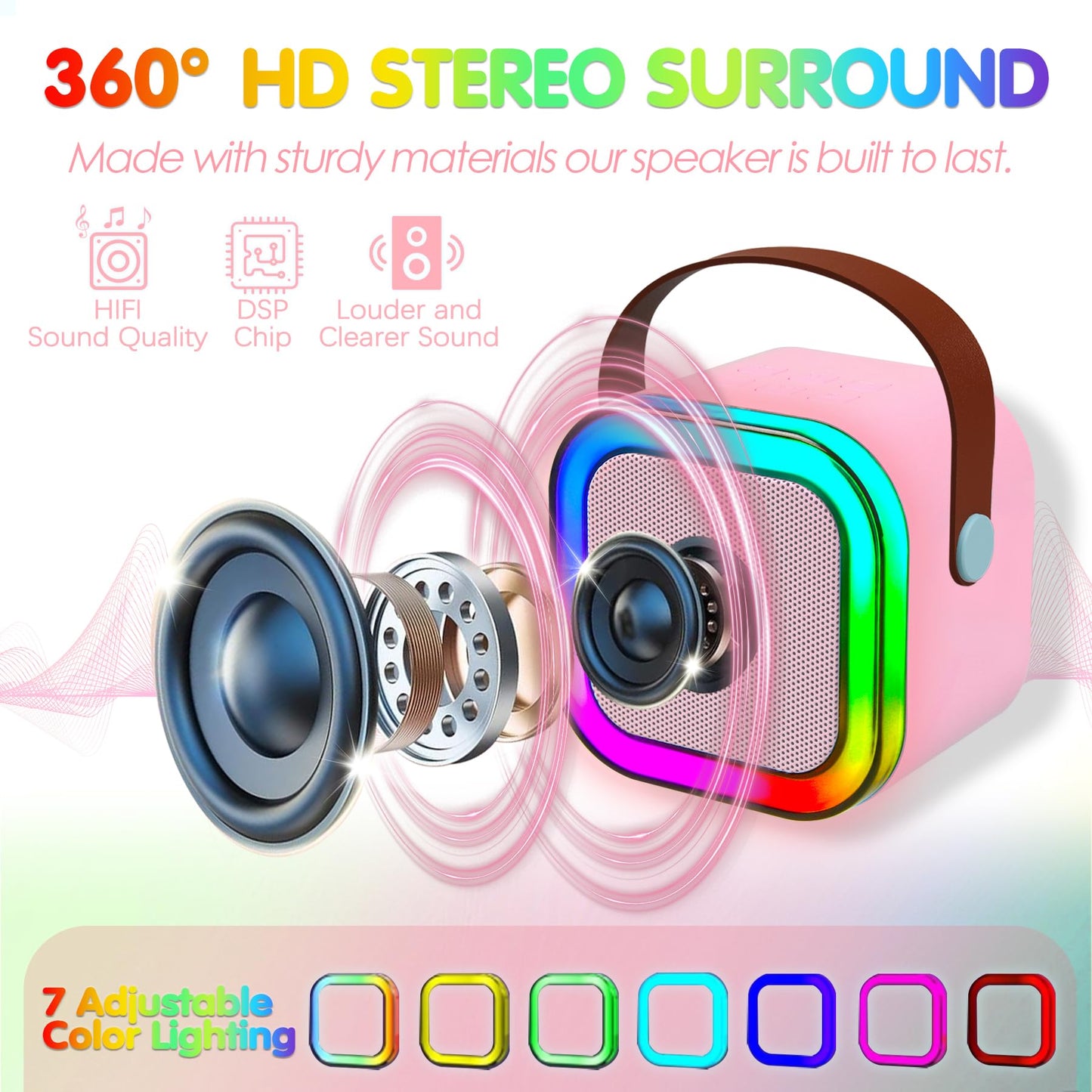 Mini Karaoke Machine For Kids Adults, Portable Bluetooth Speaker With 2 Wireless Microphones, Christmas Birthday Gifts Party Toy