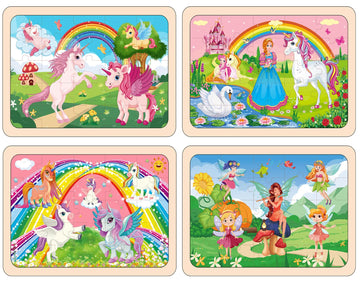 Puzzles For Kids Ages 4-6, 4 Pack Wooden Jigsaw Puzzles 24 Pieces The Castle Puzzle Preschool Educational Learning Toys Set For