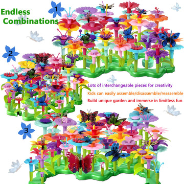 Lanney Flower Building Toy Set, 200 Pcs Flower Garden Building Toys For Girls Boys 3 4 5 6 7 Year Old, Educational Stem Build Flower Garden Toy, Kids Toddler Birthday Gift Ideas