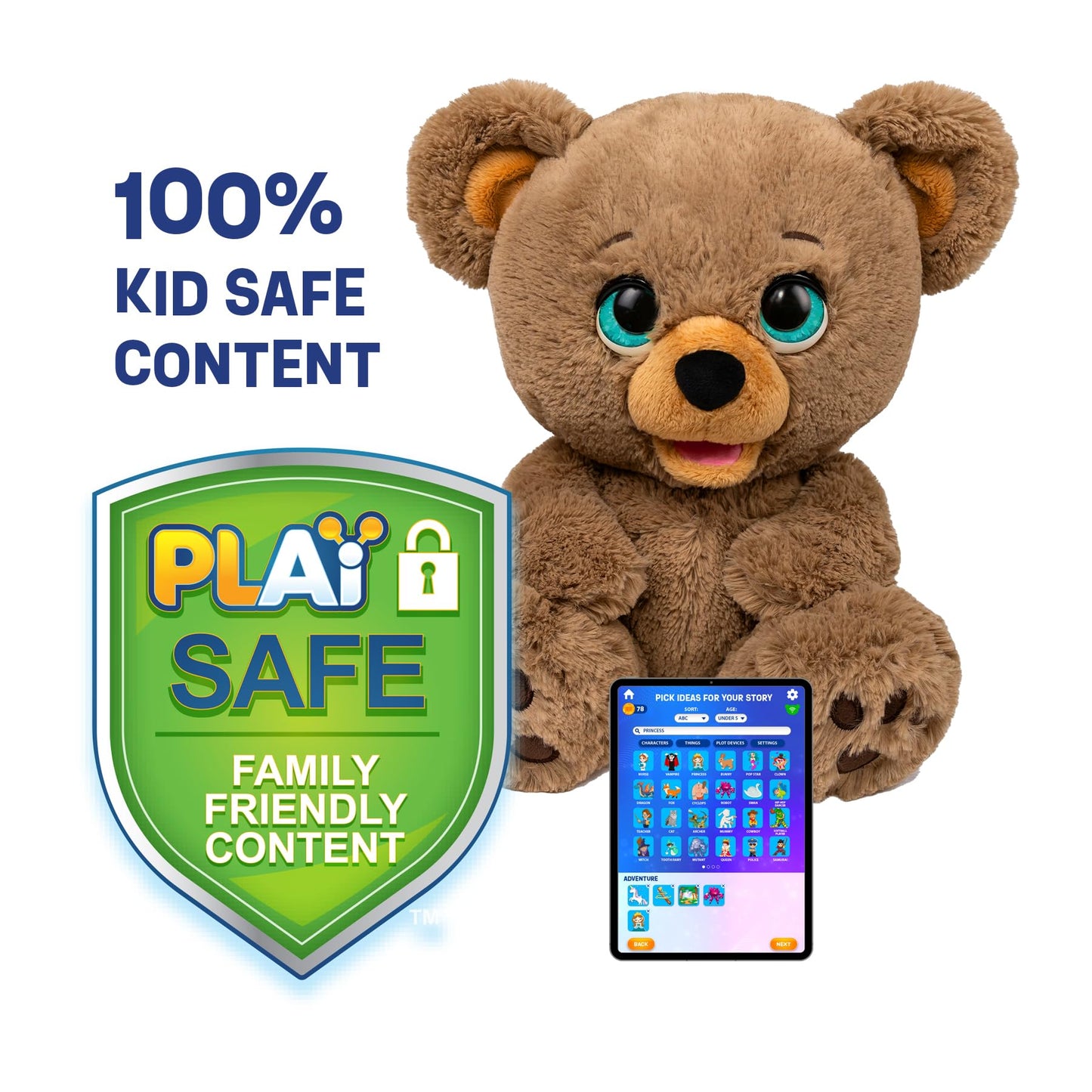 Plai Poe The AI Story Bear - Brown Polyester Plush Toy, Model 18723