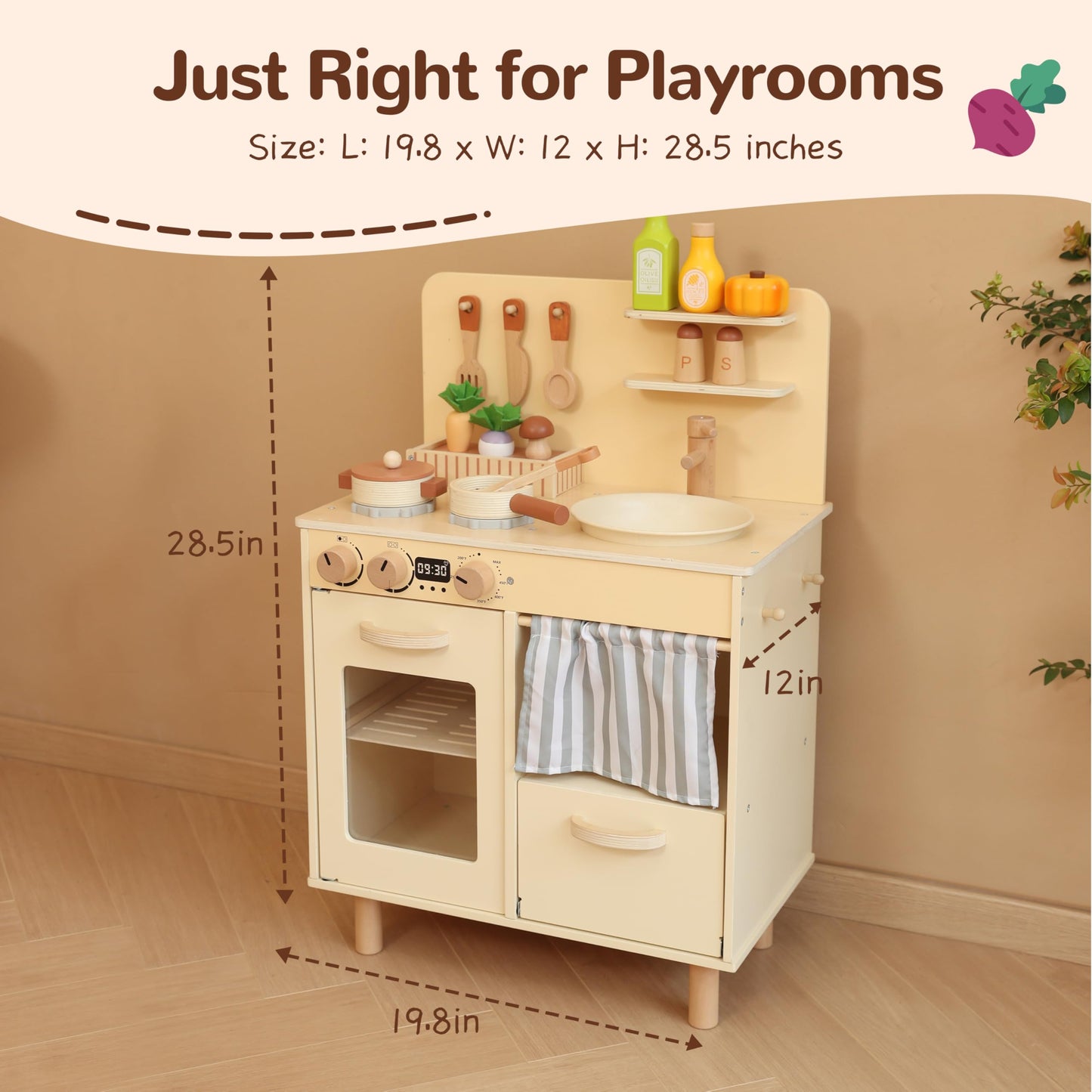 Leeshyah Play Kitchen for Kids, Classic Wooden Kitchen Playset with Food Accessories Set Ideal for Creative Pretend Play, Suitab