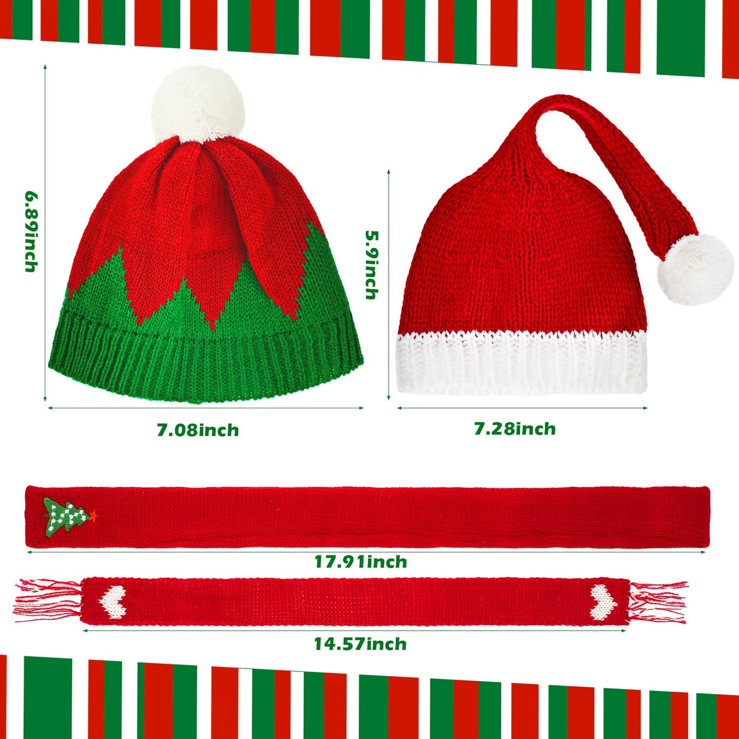 4 Pack Doll Clothes Christmas Mini Snowman Hats Scarf, Santa Knit Hat Christmas Tree Scarf For Doll Elf Santa Mini Snowman (Tren