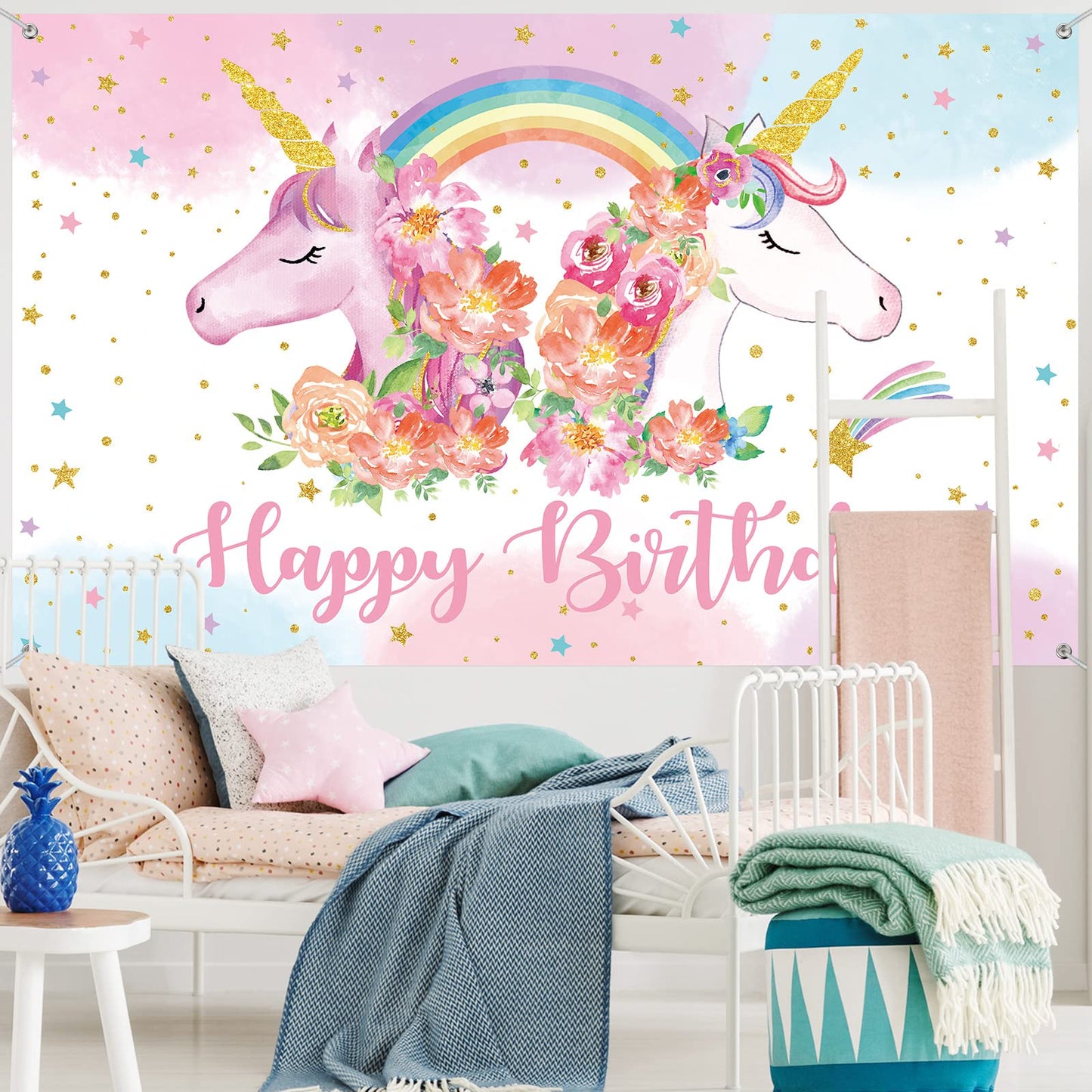 Tatuo Rainbow Unicorn Birthday Backdrop for Girls 5.9 x 3.6 ft Unicorn Party Decorations Happy Birthday Photography Background R