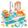 CUTE STONE Play Kitchen Sink Toys with Upgraded Real Faucet, Play Cooking Stove, Cookware Pot and Pan,Play Food, Color Changing