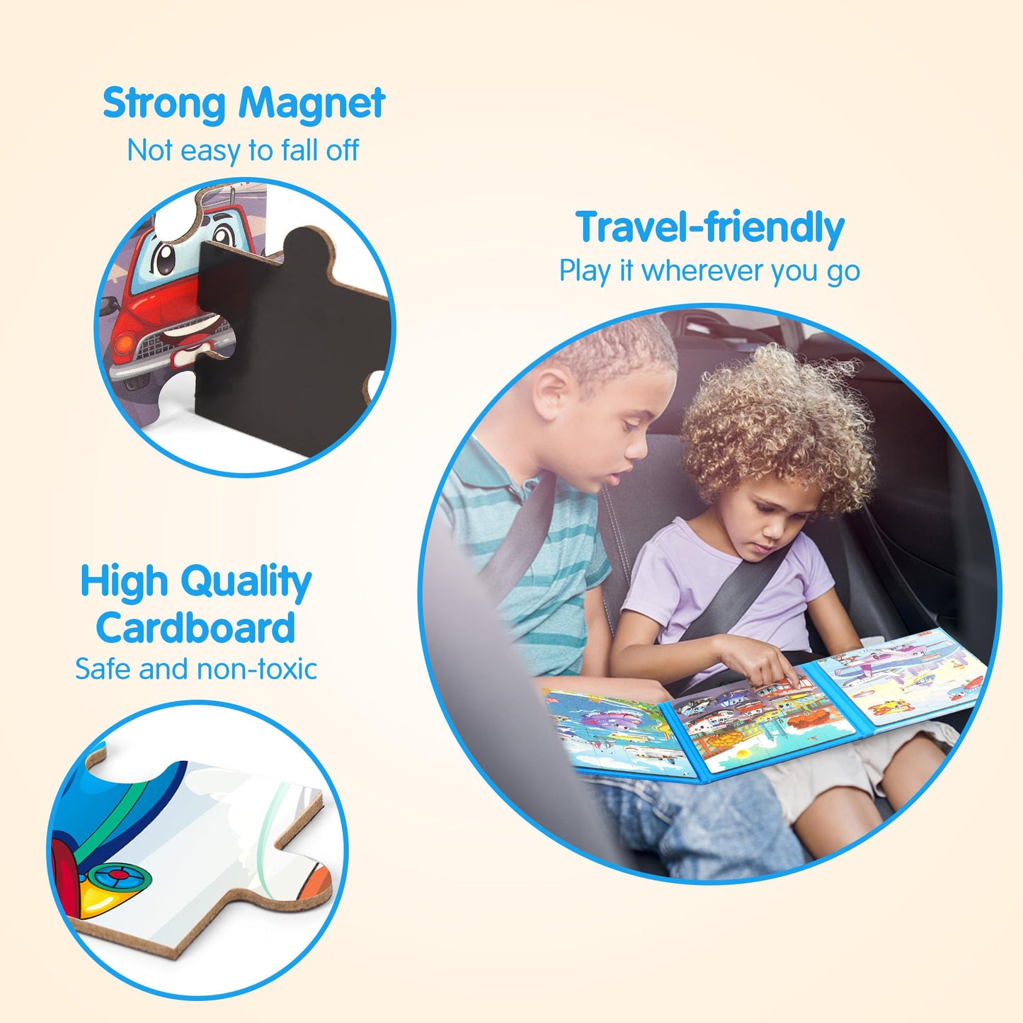 Synarry Air Land Water Transport Magnetic Puzzles For Toddlers 2-4, 20 Pieces Travel Puzzles For Kids Ages 4-6, Car Airplane Road Trip Activities Toys For 3 4 5 6 Year Old Boys Girls Birthday Gifts