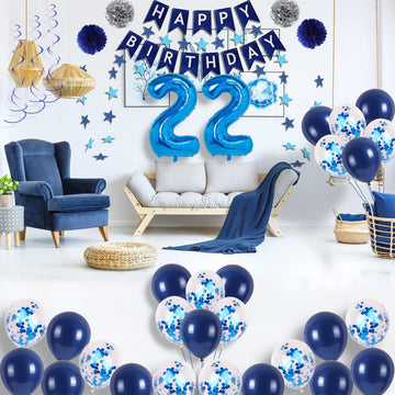Naninuneno 22Nd Blue Birthday Party Decorations For Boy Girl Men Women, Happy 22 Birthday Balloons Supplies With Happy Birthday