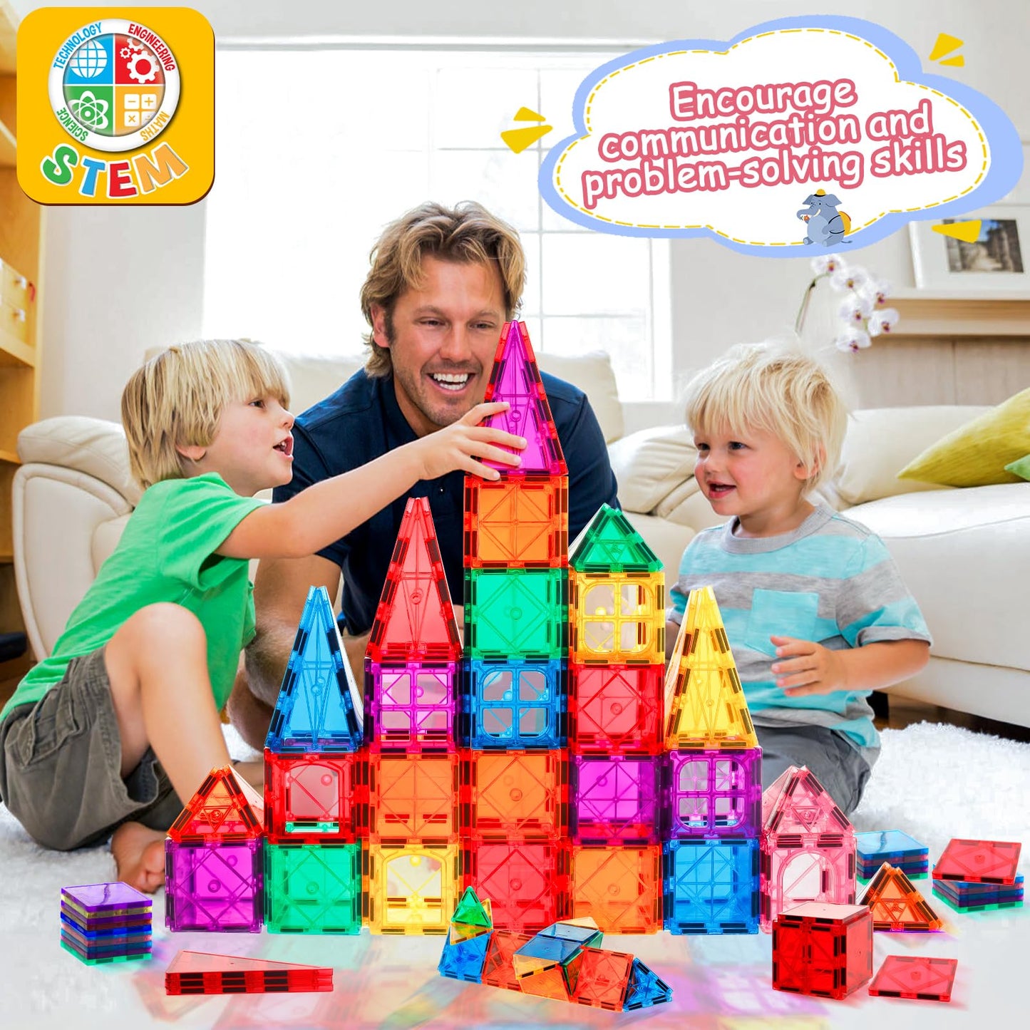 Lotmey Magnetic Tiles for Kids, Magnetic Blocks Building Toys, 3D Magnet Tiles Building Blocks, Preschool Magnetic Toys Stacking