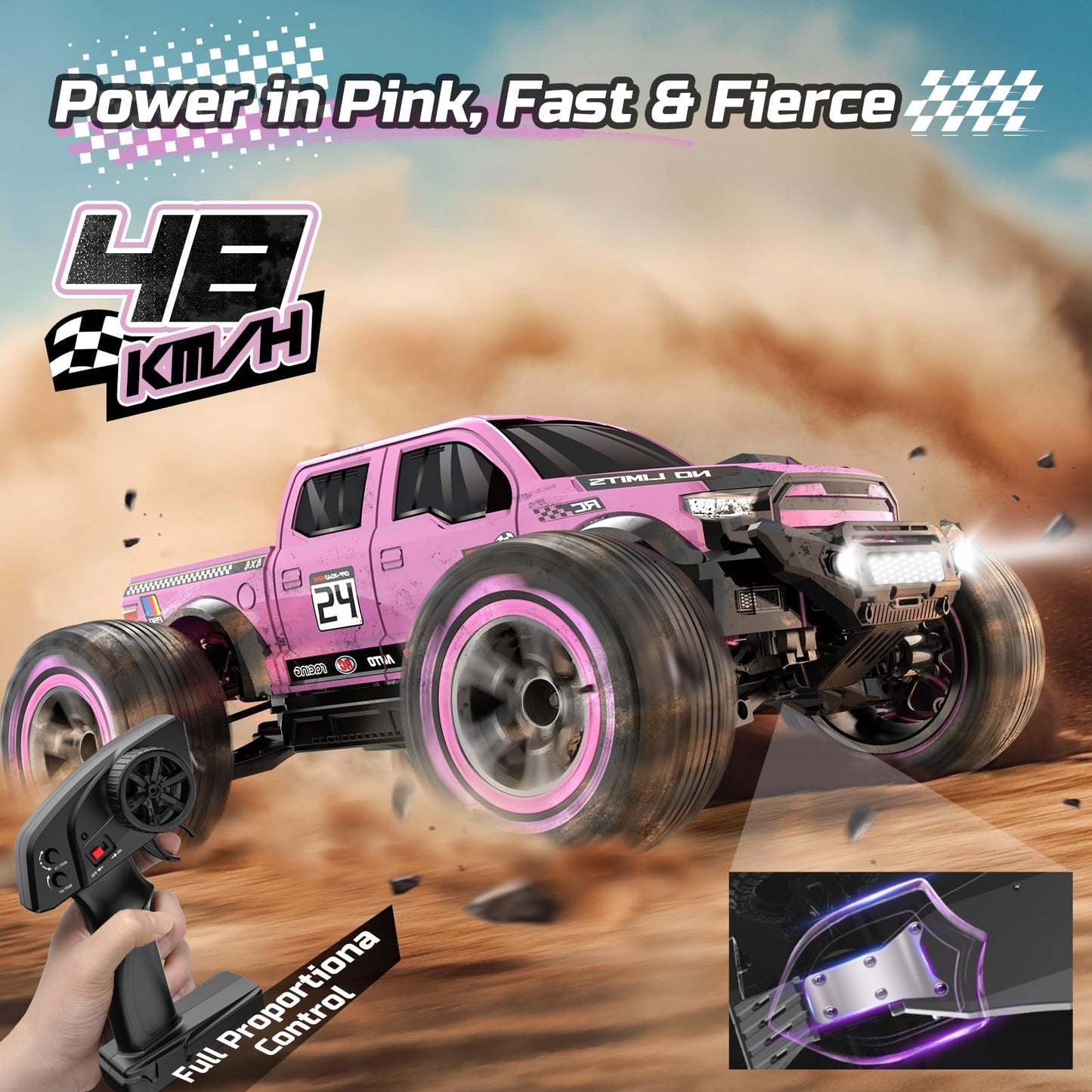 Deerc 1:10 Fast Rc Cars For Adults, 4X4 High Speed Rc Truck Crawler, 48+Km/H, Pink All Terrain Hobby Remote Control Monster Truc