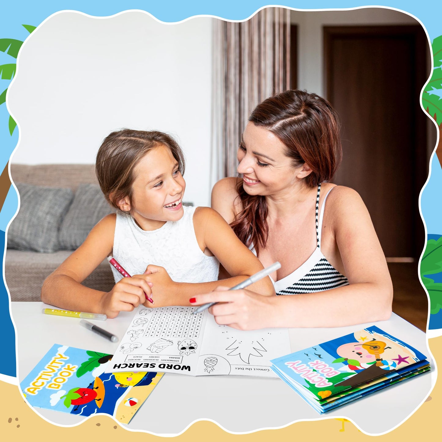 X1Zuue Summer Activity Books For Kids - 24Pcs Coloring Fruits Books Set Bulk Summer Tropical Search Mazes Word Scramble Games Mi