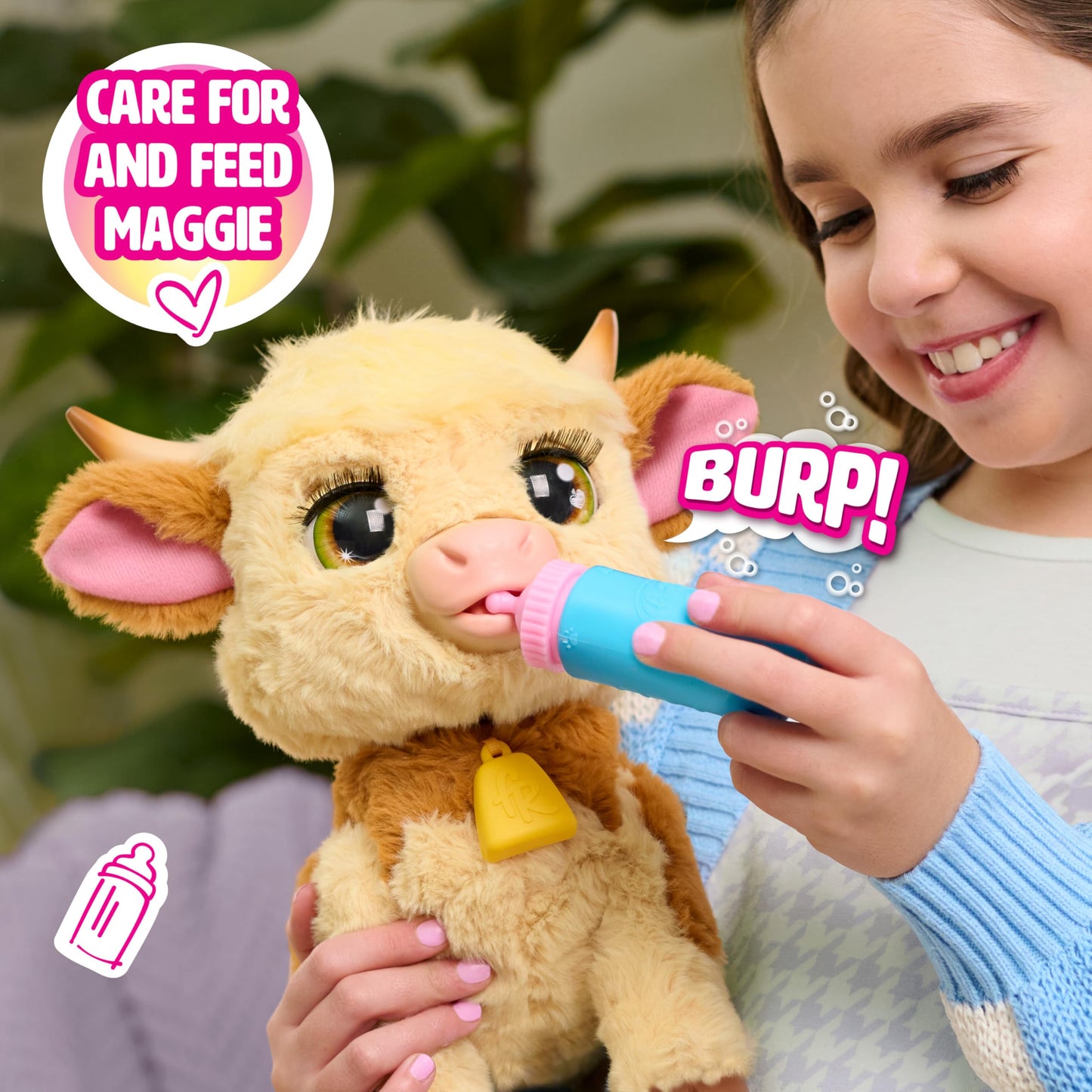 Just Play furReal Maggie The Feed & Follow Cow, 11 Inch Interactive Highland Mini Cow, for Boys and Girls, Ages 4 and up