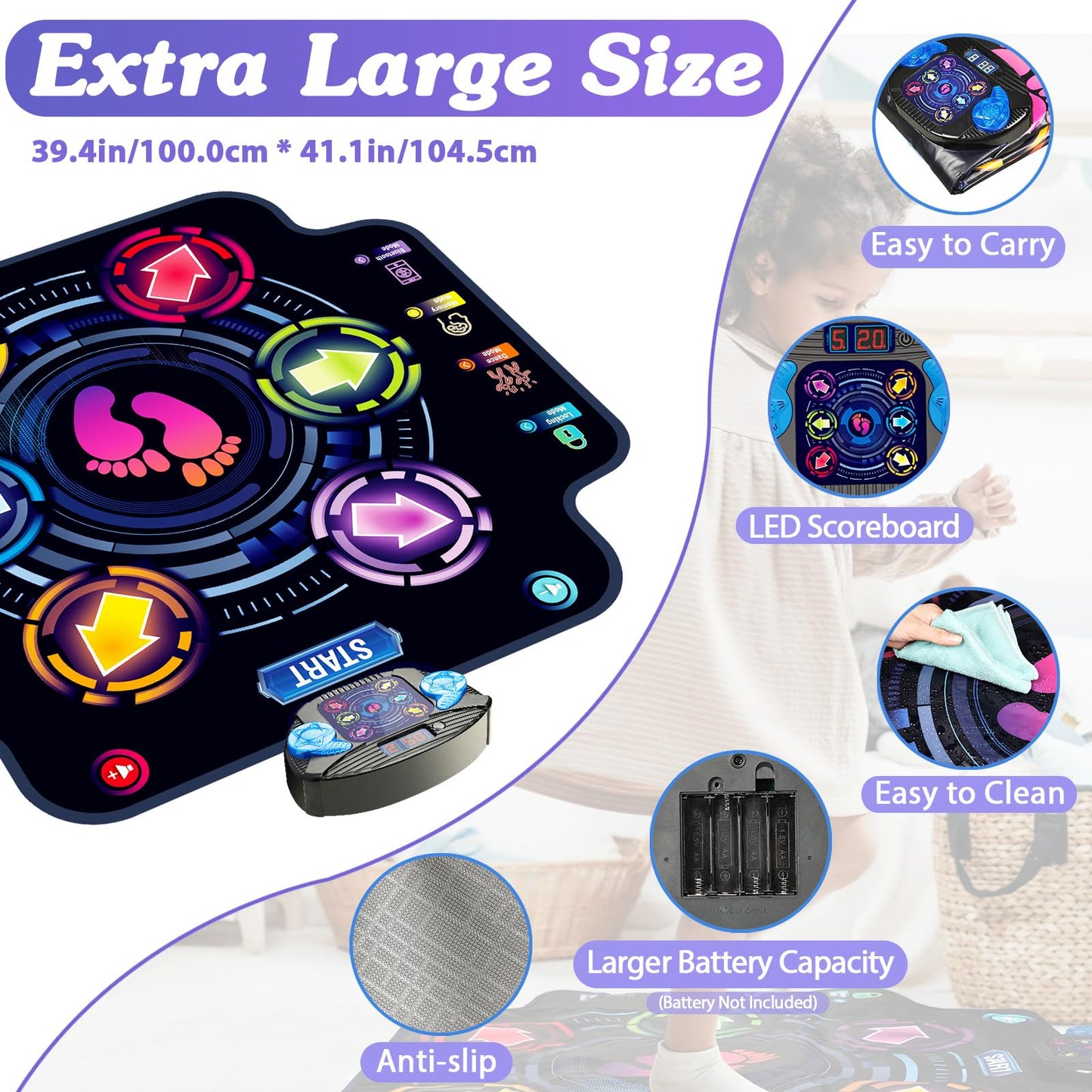 ?Upgraded?Kizjorya Dance Mat For Kids, Electronic Light-Up Dance Pad With Wireless Bluetooth 5 Speeds 9 Levels, Dancing Mat For