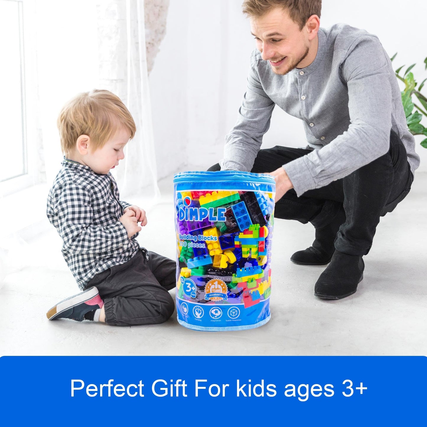 Dimple Large Stackable Building Blocks Set for Kids, 300 Pieces, Multicolor, Safe Non-Toxic Plastic, Age 3+