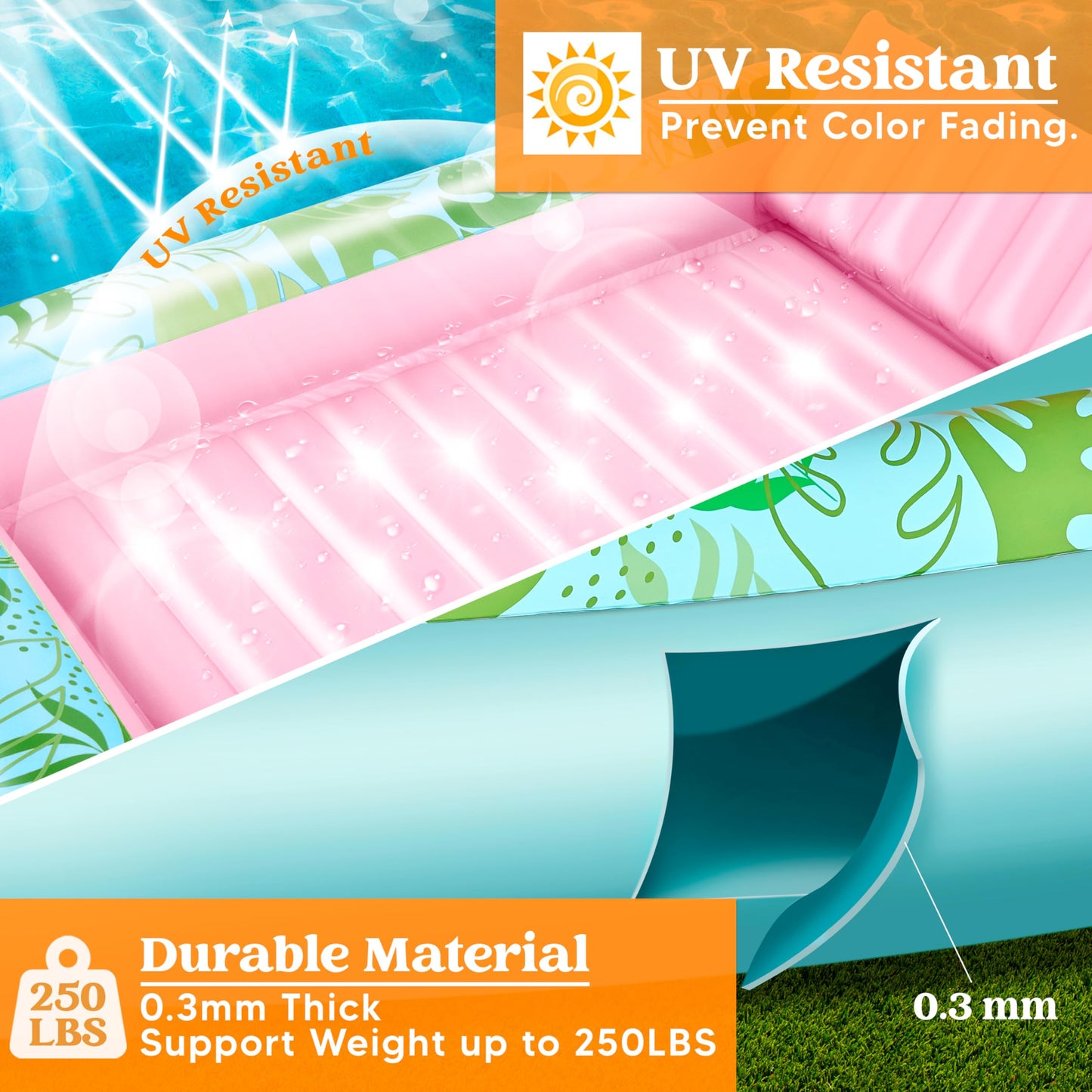 Sloosh Inflatable Tanning Pool Lounger Float, 70' X 46' Pool Floats Adult With Pillow, 4 In 1 Suntan Tub Raft Floatie,Sunbathing Bed Lounge For Water Blow Up Kids Ball Pit Party Gifts, L-Cyan Pink