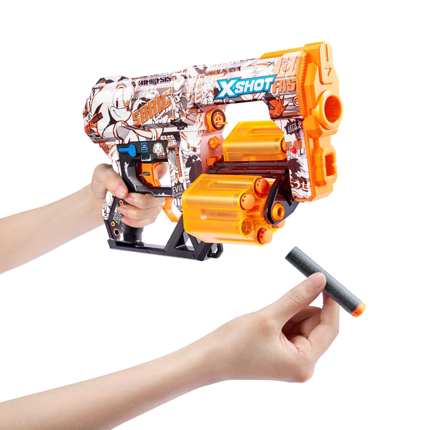 X-Shot Skins Dread Sonic Retro Blaster With 24 Darts - Malice Skin By Zuru, Double Rotating Barrels, Air Pocket Dart Technology, Toy Foam Blaster For Kids, Teens And Adults