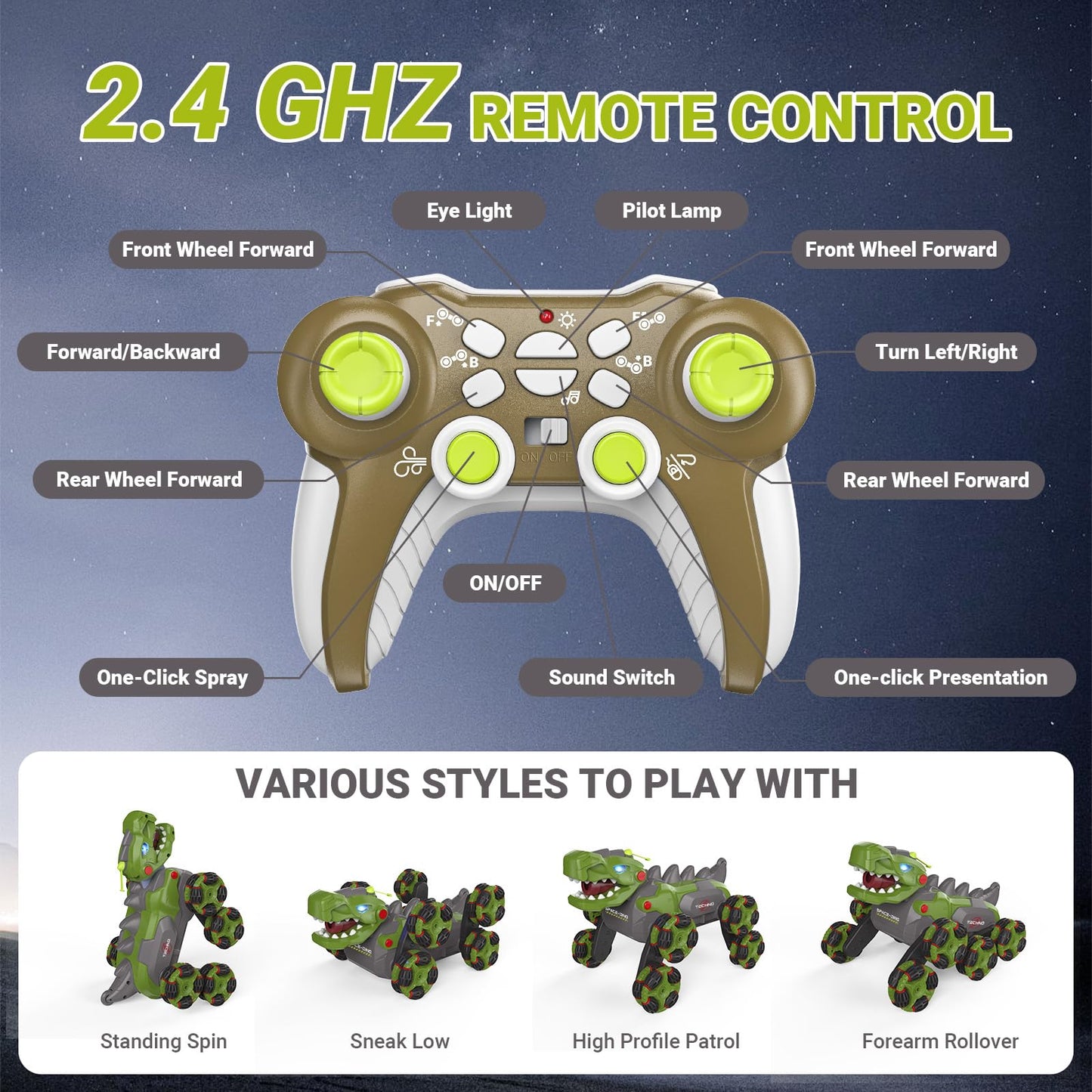 8WD RC Stunt Car Toys for Kids,2.4Ghz Remote Control Dinosaur toys 360 Rotating Changeable RC Stunt Dinosaur Remote Control Dino