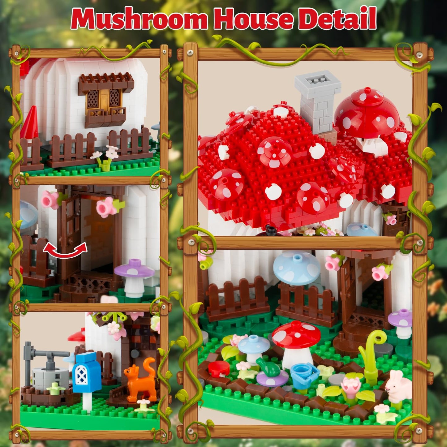 Vziimo Mushroom House Building Set, Creative Mushroom Garden Model Kits For Adults, 1346Pcs Micro Bricks Collectible Ideals Gift