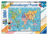 Ravensburger Map Of The World 100 Piece Xxl Jigsaw Puzzle Forkids - | Unique Piece Design | Anti-Glare Surface | Skill-Building, Fun Activity | Amazon Exclusive