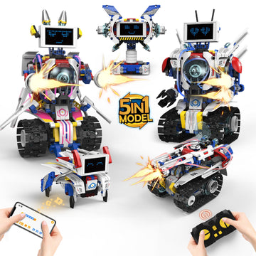 Suplanet Stem Robot For Kids Ages 8-14, 5-In-1 Remote Control, App Programmable And Led Display Robot Toys - 603 Pcs Diy Buildin