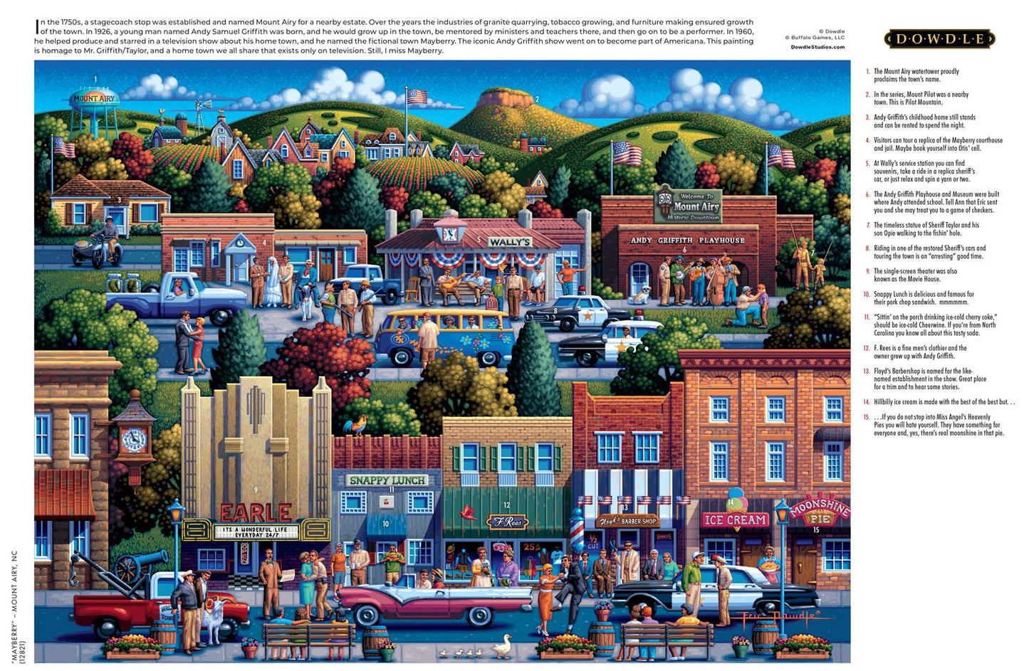 Buffalo Games 1000 Piece Jigsaw Puzzle - Mt Airy, NC - Large Multicolor Paper Puzzle - Model 12821 - Perfect for Game Nights