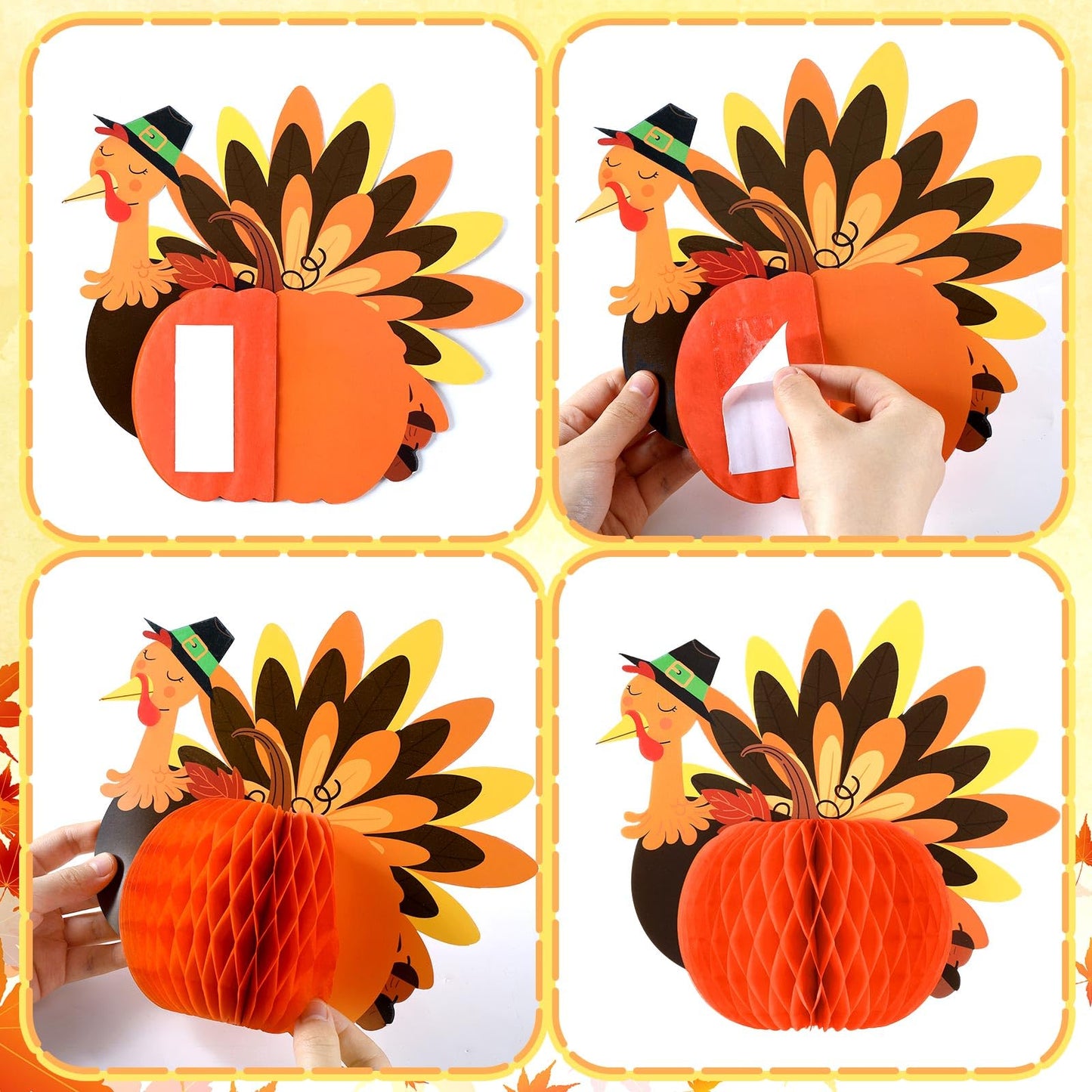 Fourluoo 6 Pcs Thanksgiving Table Centerpiece Decorations Paper Turkey Decor Thanksgiving Honeycomb Decorations 3D Paper Turkey