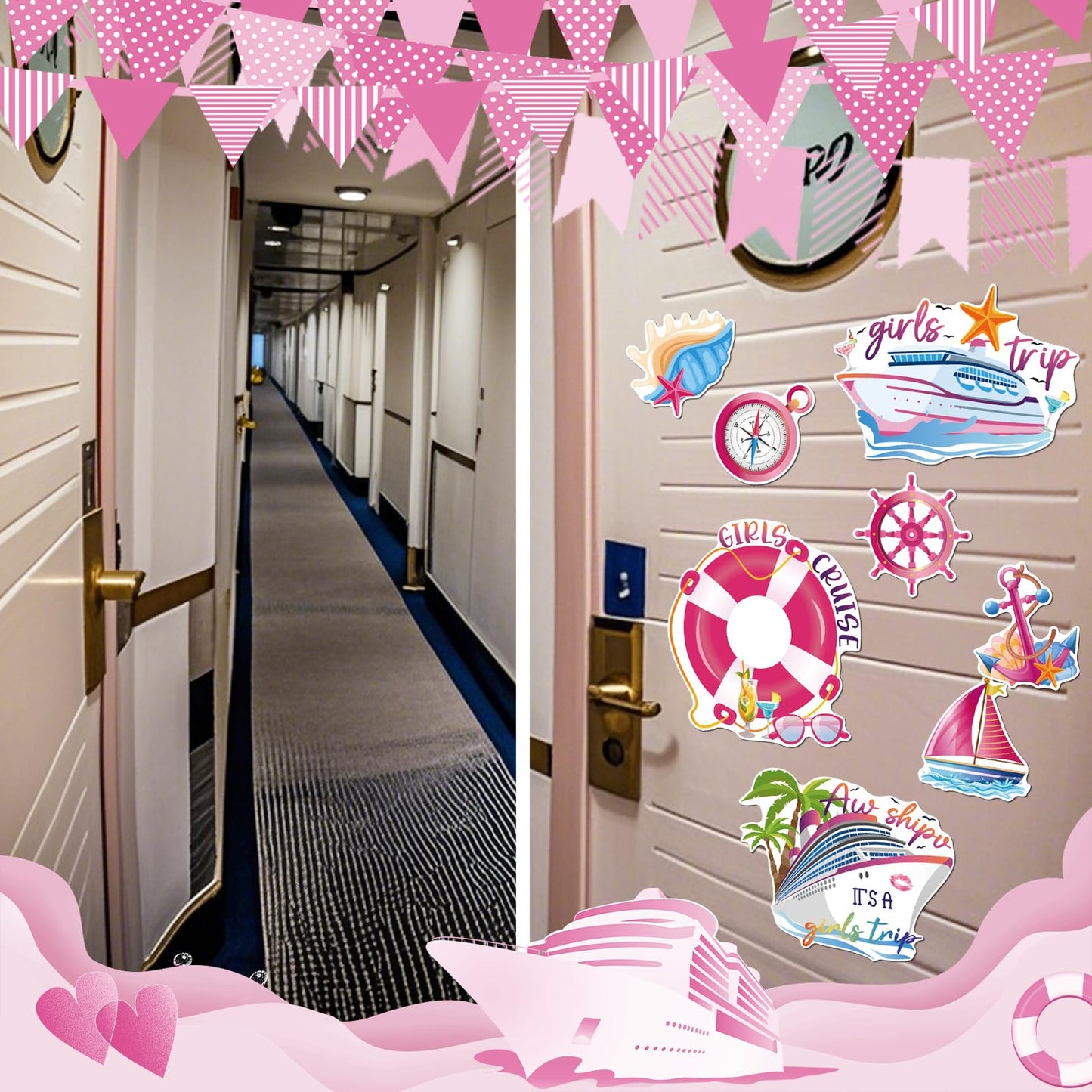 Dazoratix Girls Trip Cruise Decorations - 12 Pcs Ship Cabin Door Magnets Stateroom Accessories Anchor Palm Magnetic Stickers For