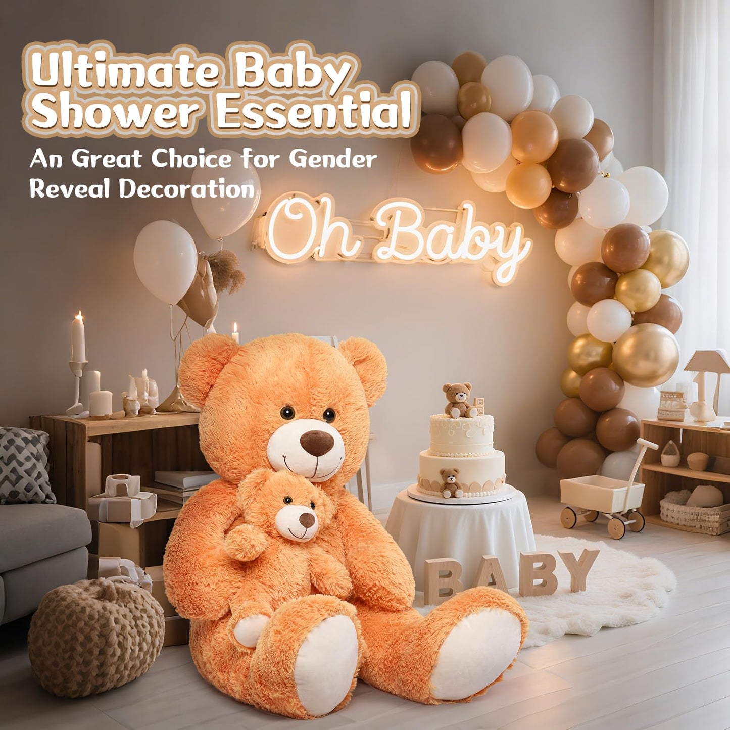 MorisMos Mom and Baby Giant Teddy Bear, 39inch Large Teddy Bears Stuffed Animal Plush for Baby Shower, Orange
