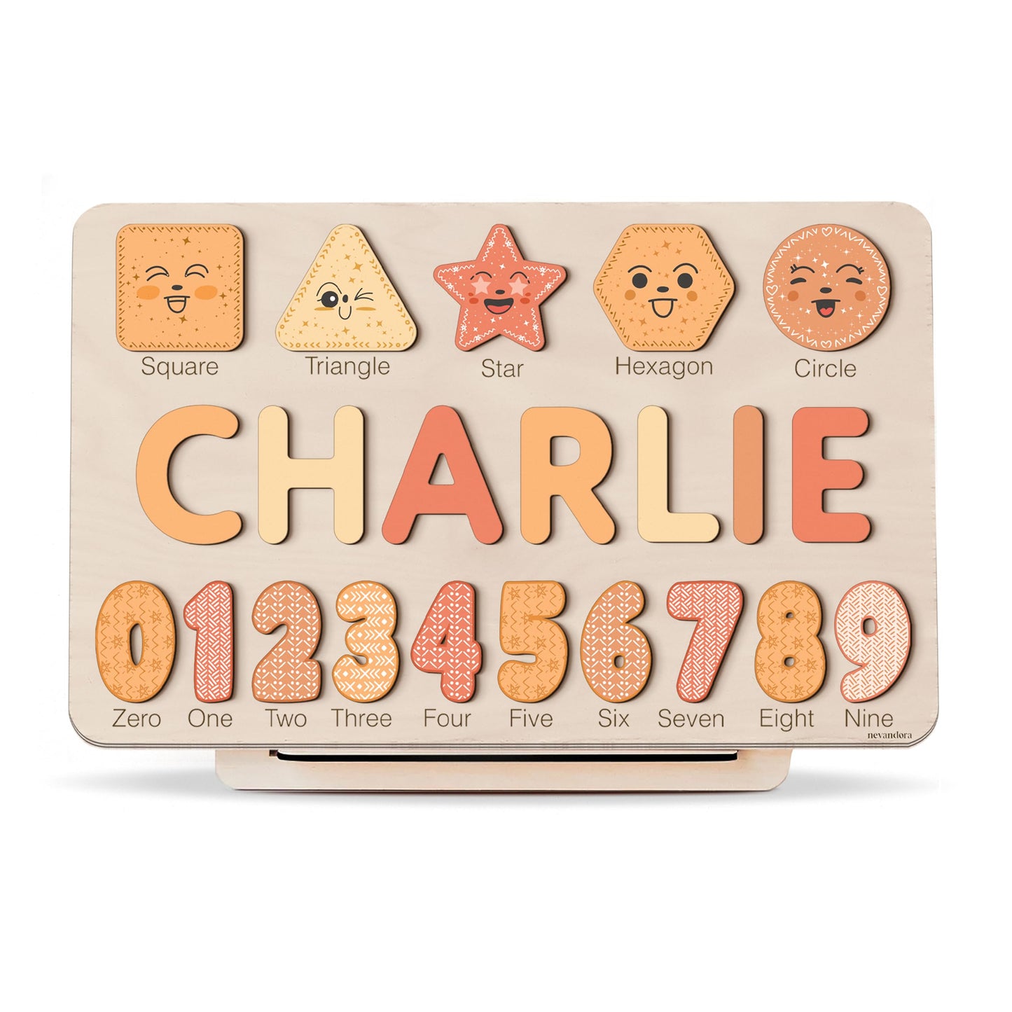 Personalized Wooden Name Puzzle With Numbers And Shapes, Custom Name Puzzle For Kids, Busy Boards For Toddlers, First Christmas