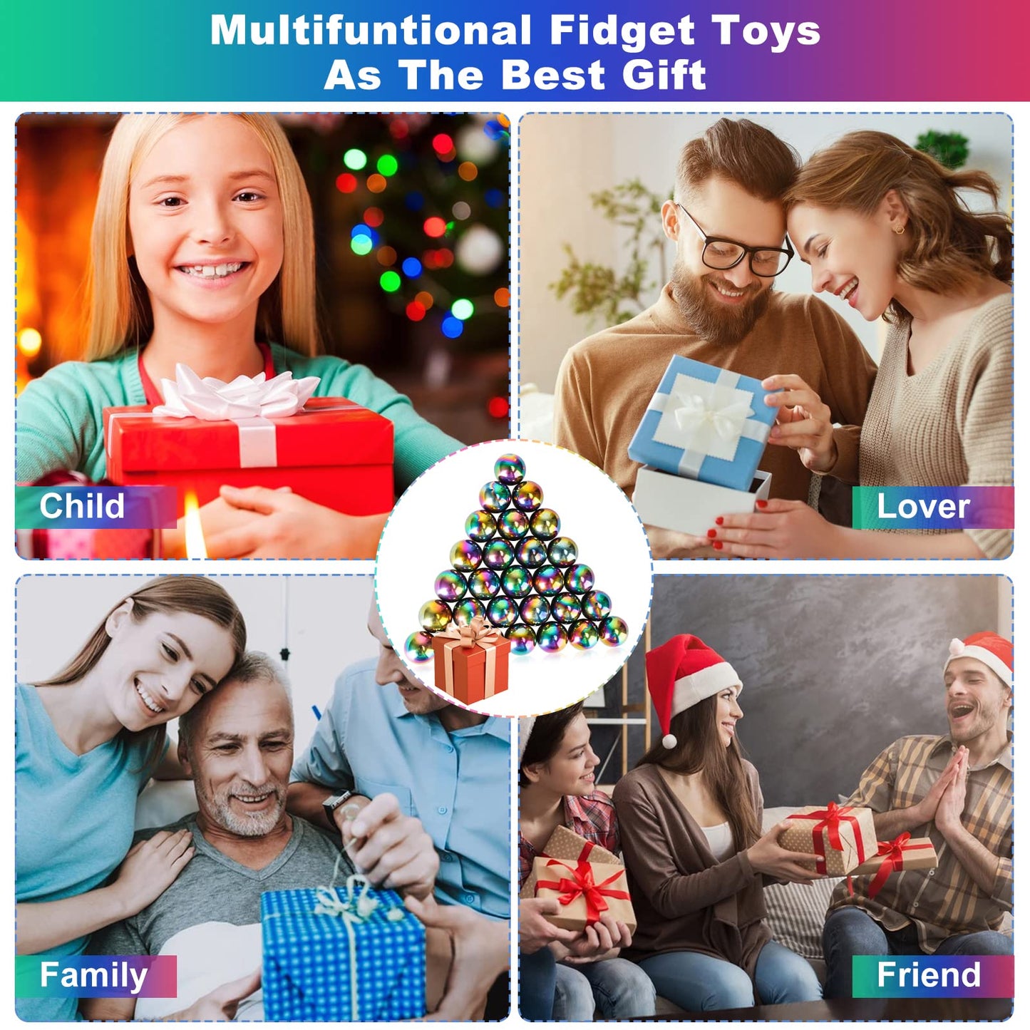 Moonhua 28Pcs Rainbow Stones Fidget Toy, 20Mm Diy Mutual Attraction Desk Balls For Kids Adults, Educational Science Kit For Anxiety Relief, Building Crafts For Teens Party Favors Gift